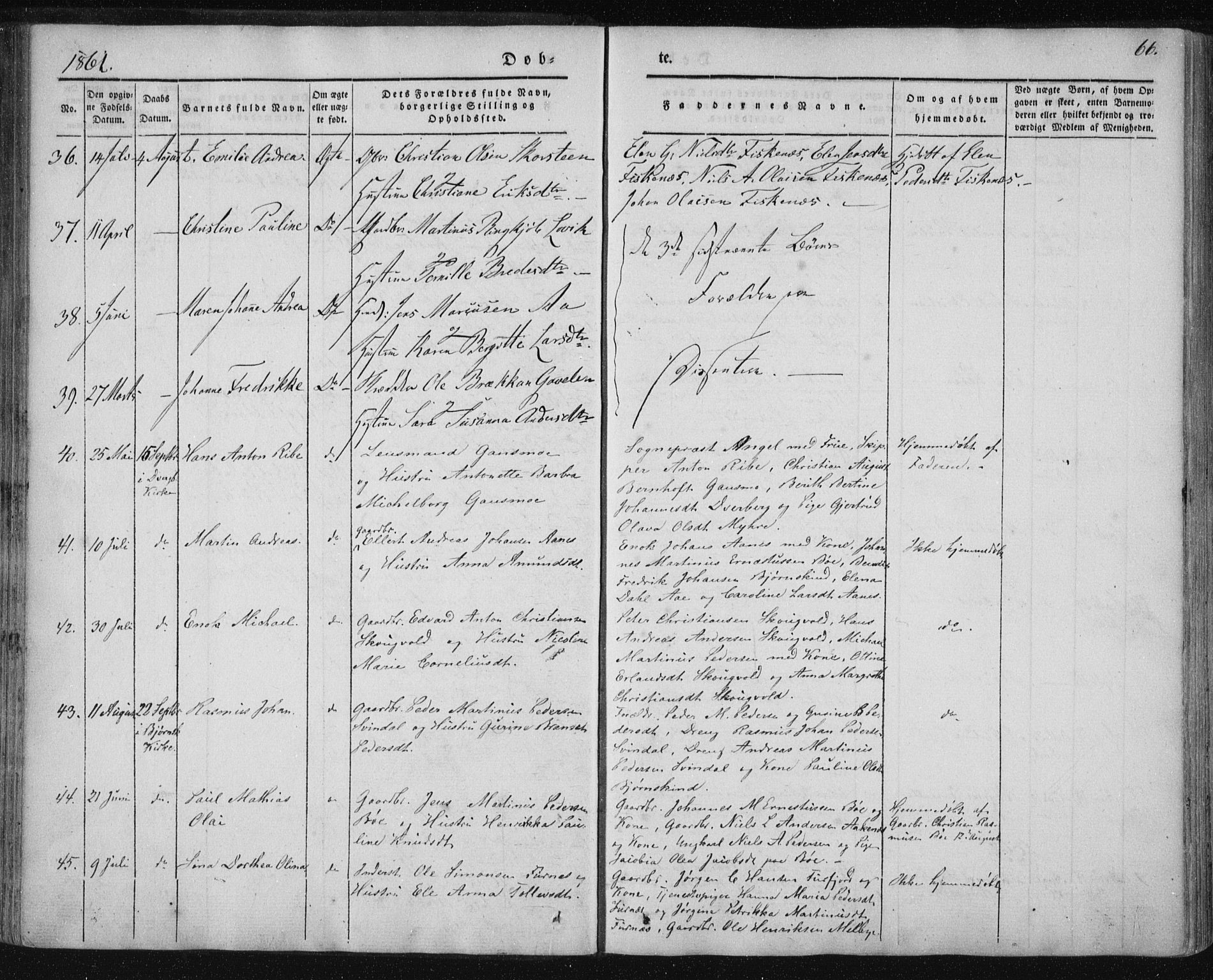 Ministerialprotokoller, klokkerbøker og fødselsregistre - Nordland, AV/SAT-A-1459/897/L1396: Parish register (official) no. 897A04, 1842-1866, p. 66