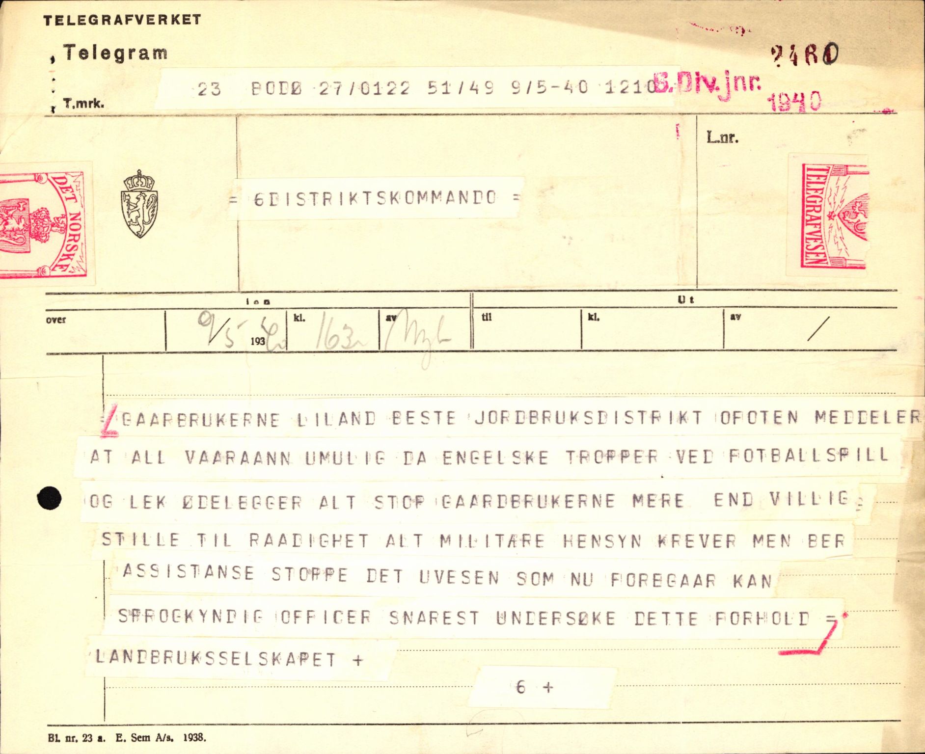 Forsvaret, Forsvarets krigshistoriske avdeling, AV/RA-RAFA-2017/Y/Yb/L0123: II-C-11-600  -  6. Divisjon med avdelinger, 1940, p. 485