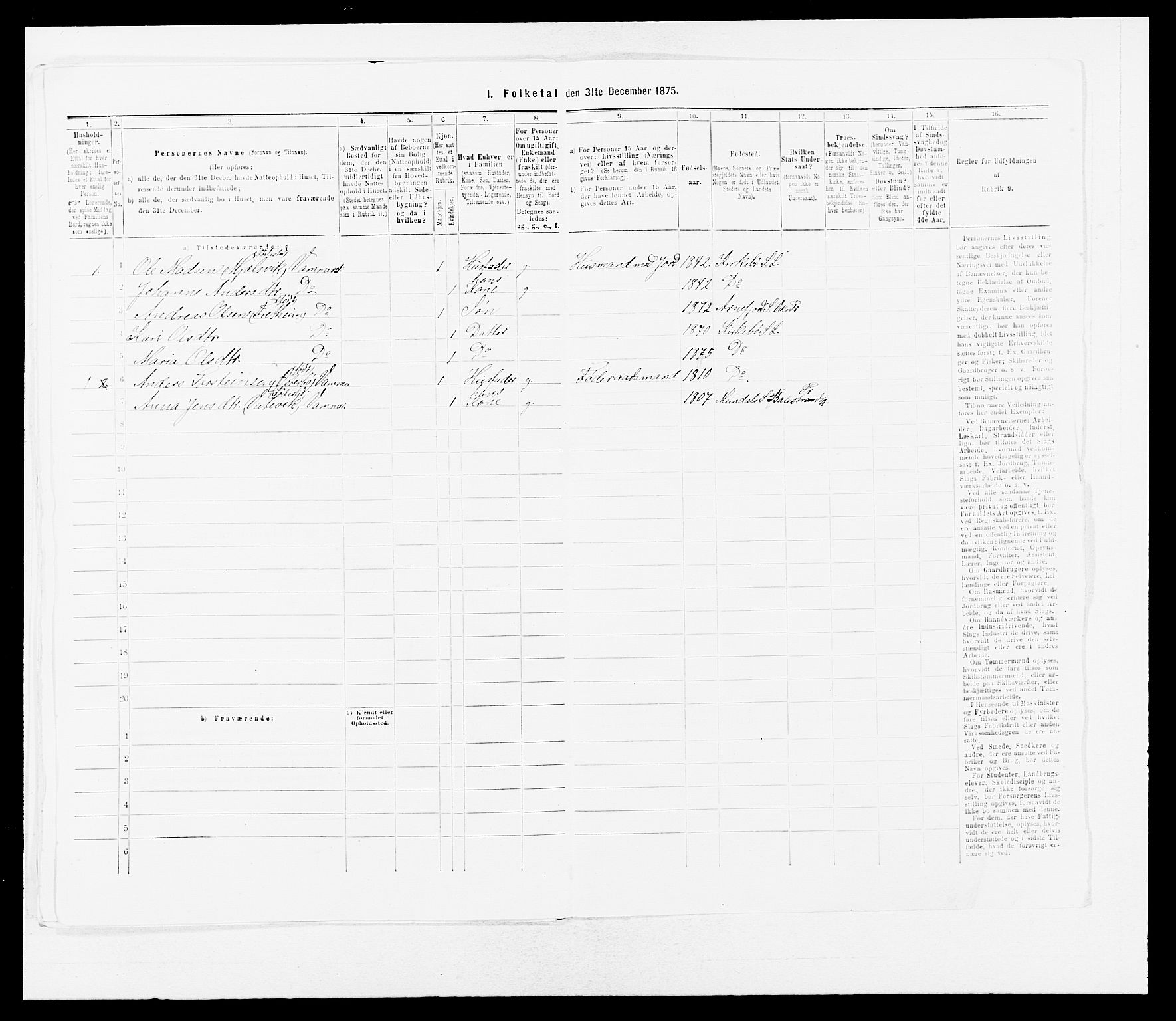 SAB, 1875 census for 1415P Lavik, 1875, p. 996