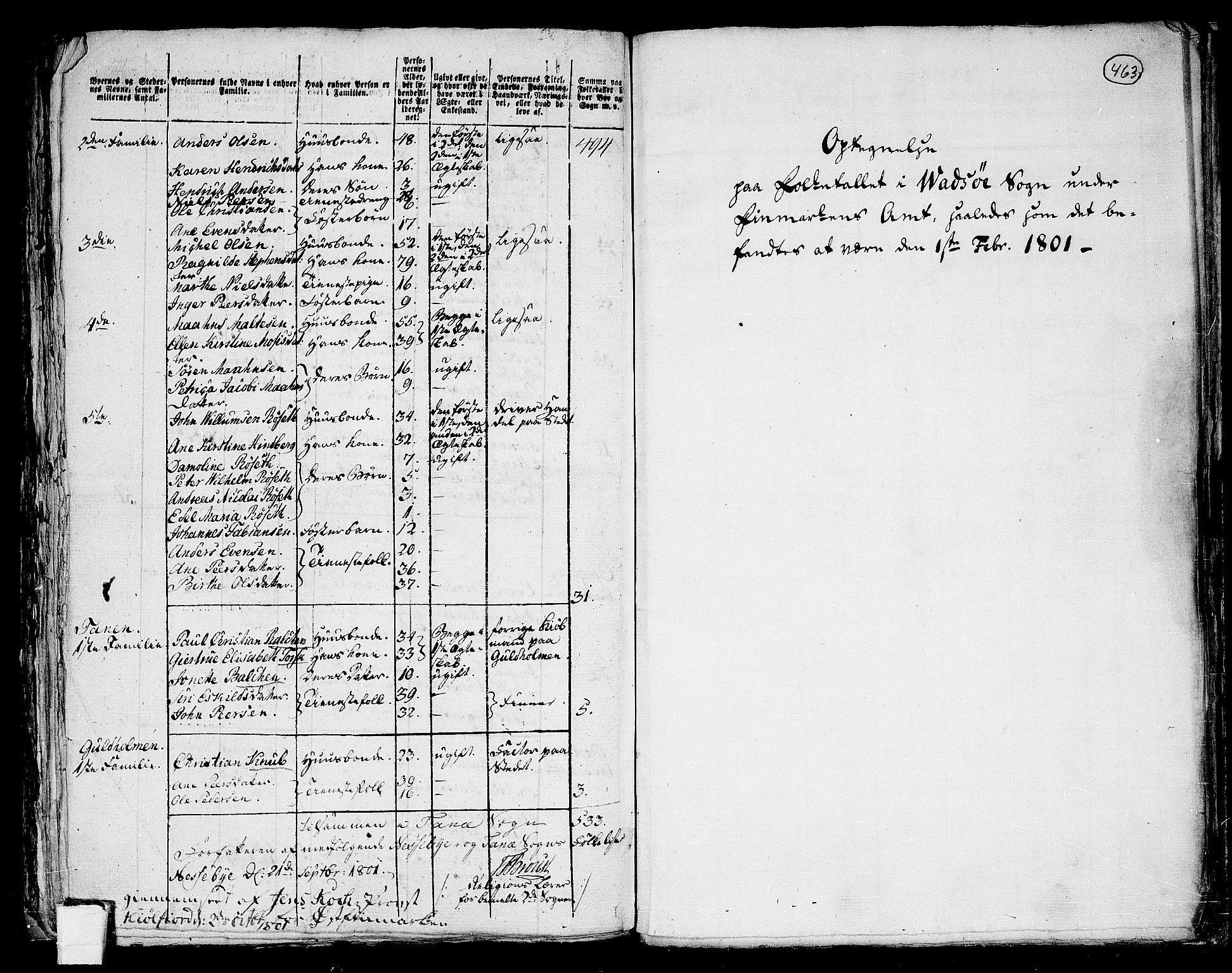 RA, 1801 census for 2003P Vadsø, 1801, p. 462b-463a