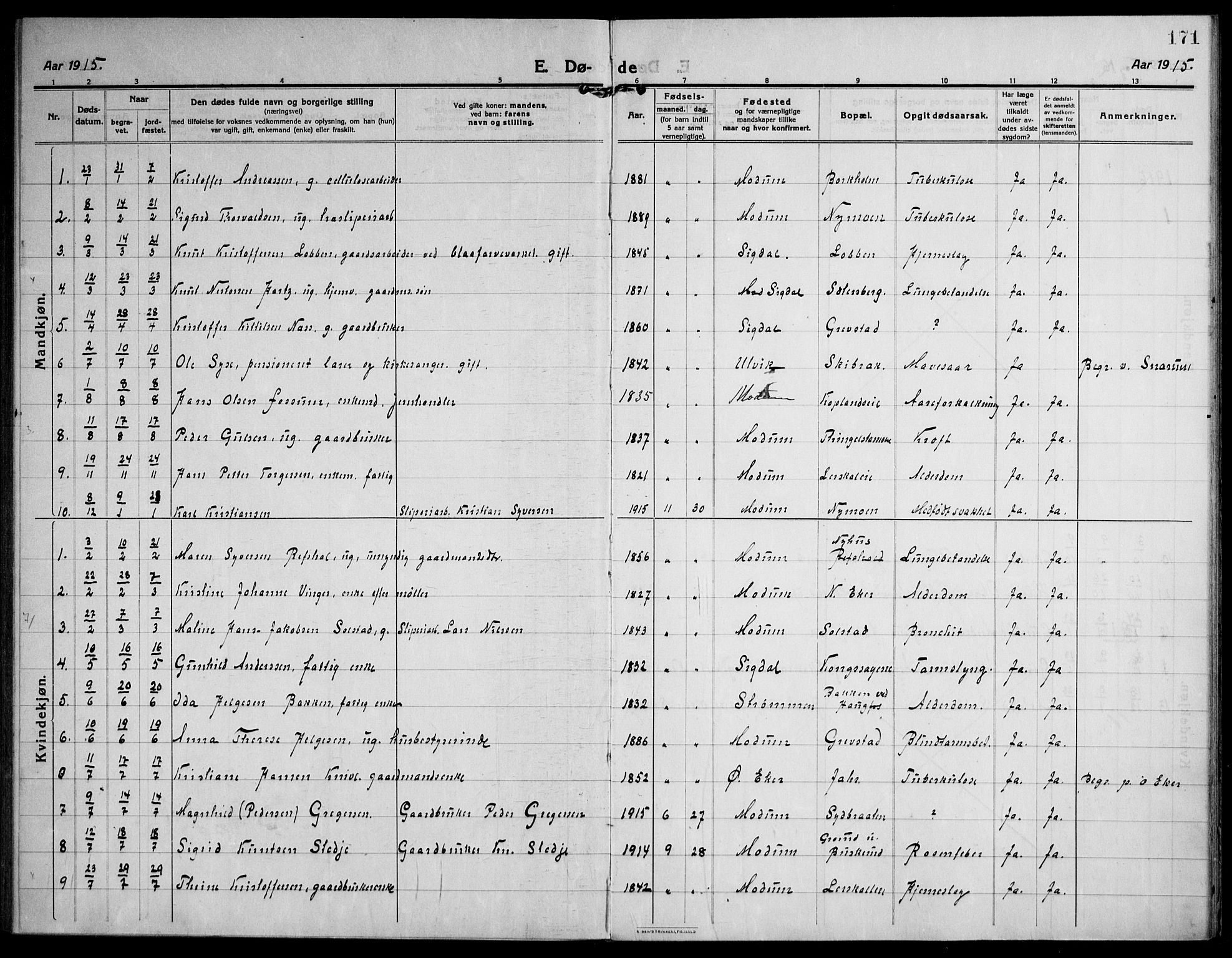 Modum kirkebøker, AV/SAKO-A-234/F/Fa/L0018: Parish register (official) no. 18, 1912-1924, p. 171