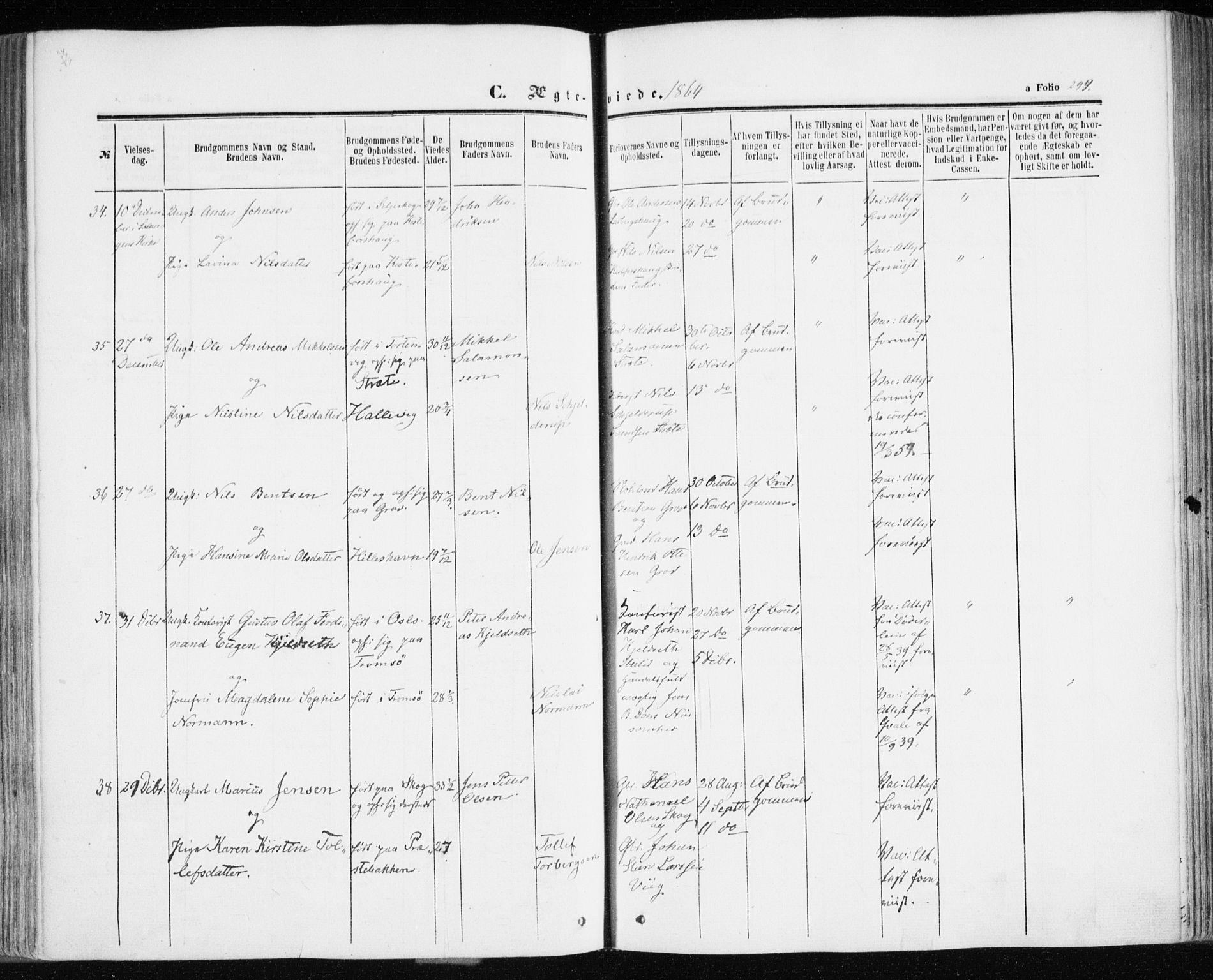 Ibestad sokneprestembete, SATØ/S-0077/H/Ha/Haa/L0009kirke: Parish register (official) no. 9, 1859-1868, p. 299