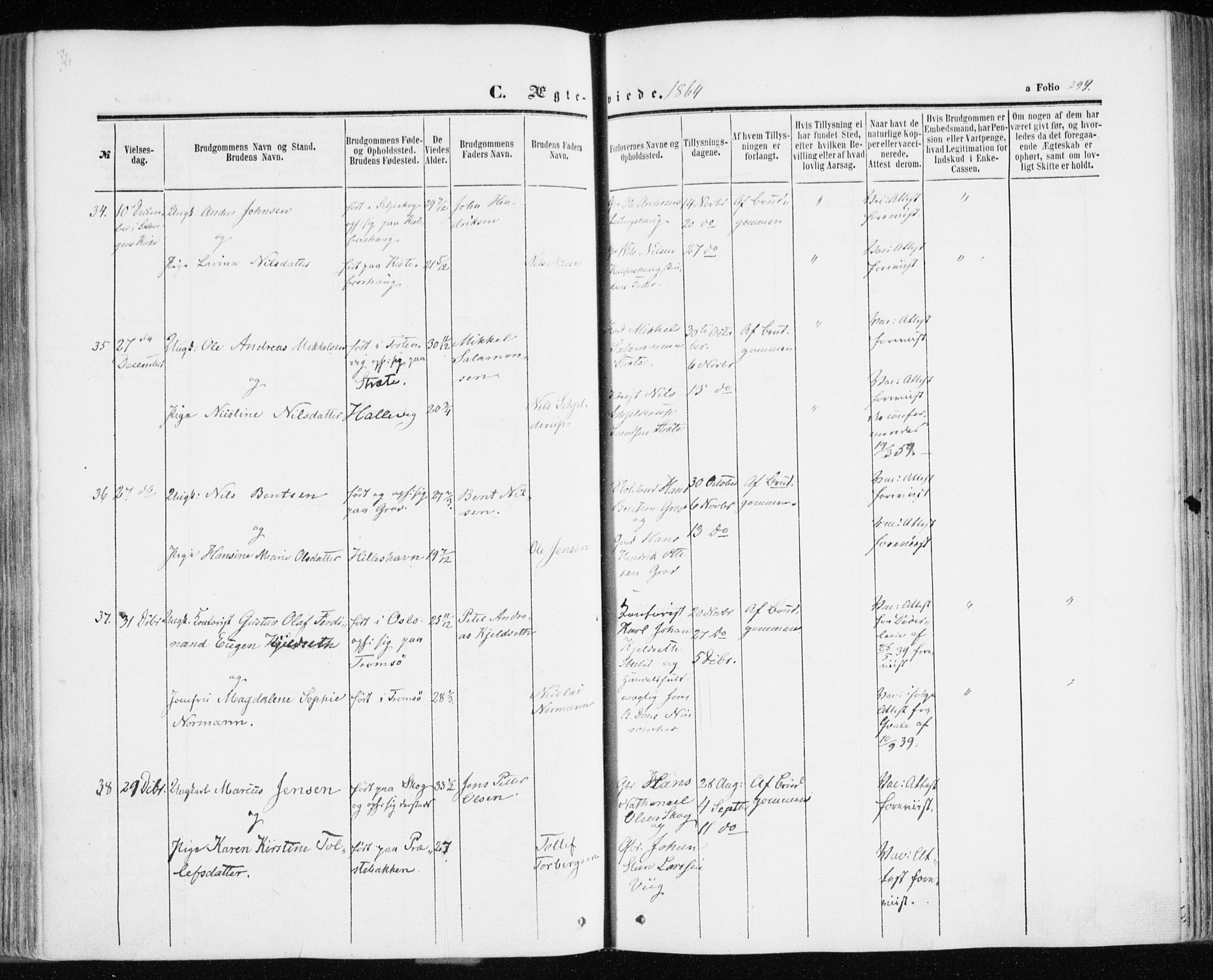 Ibestad sokneprestembete, AV/SATØ-S-0077/H/Ha/Haa/L0009kirke: Parish register (official) no. 9, 1859-1868, p. 299