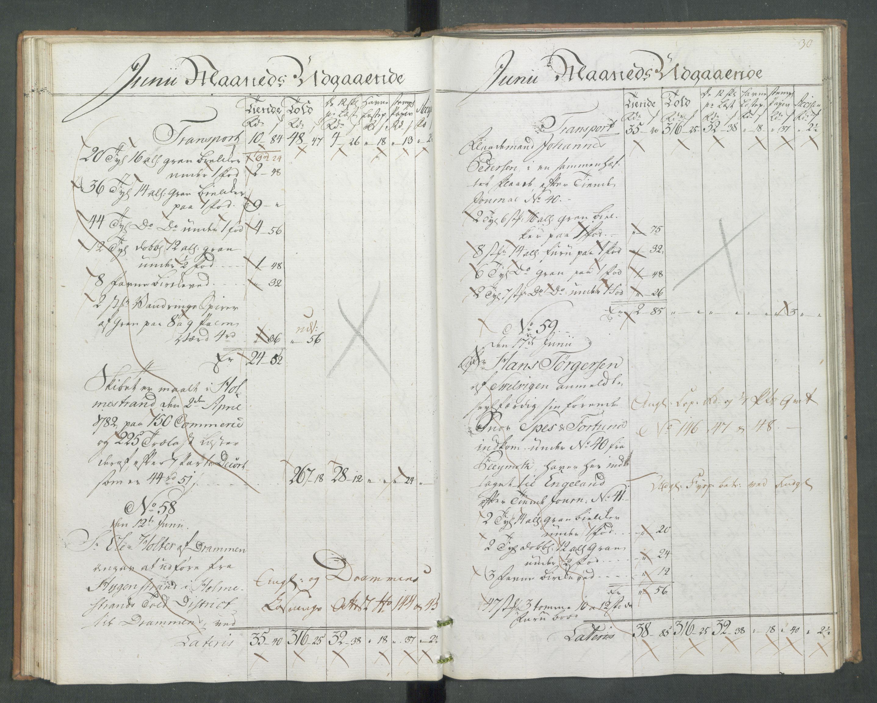 Generaltollkammeret, tollregnskaper, AV/RA-EA-5490/R09/L0079/0001: Tollregnskaper Holmestrand / Utgående hovedtollbok, 1786, p. 29b-30a