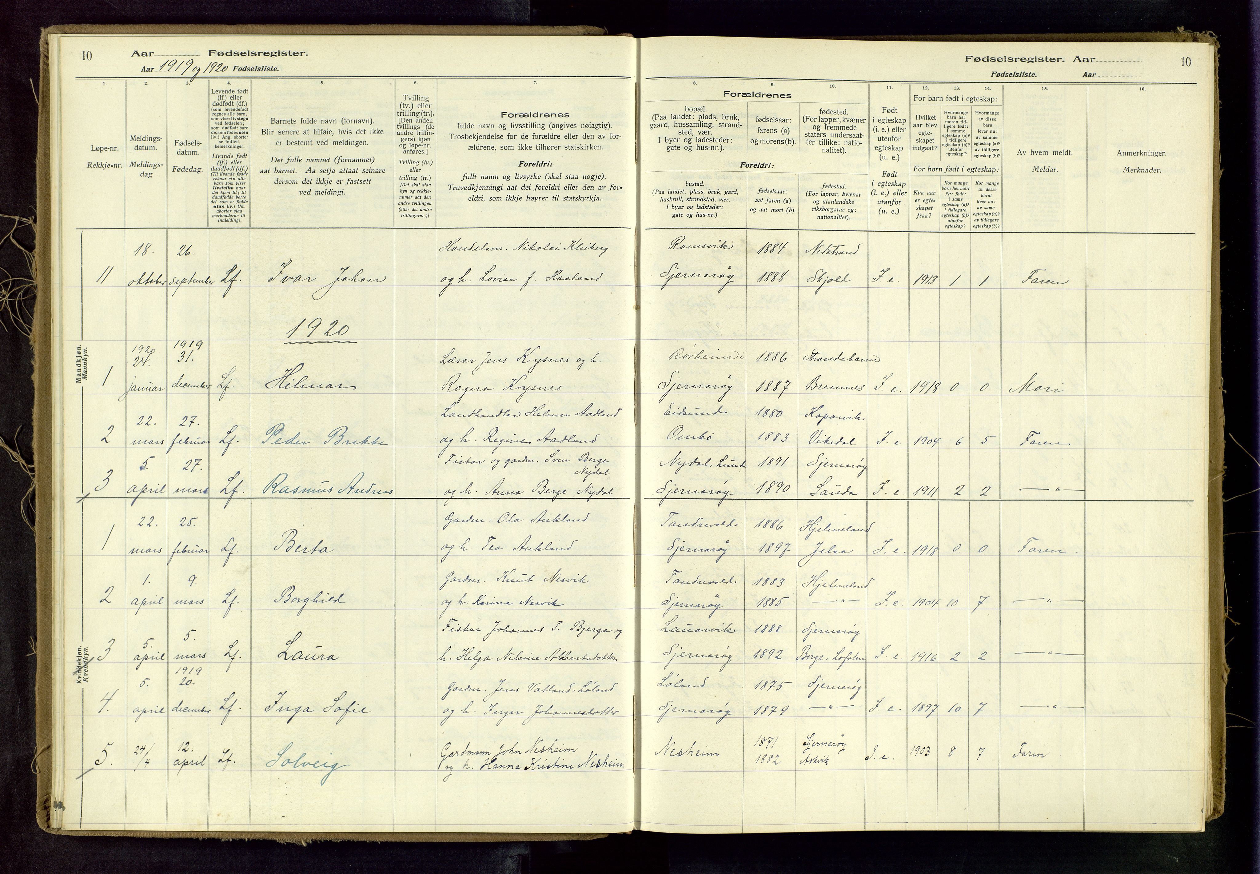 Nedstrand sokneprestkontor, SAST/A-101841/03/A/L0001: Birth register no. 1, 1916-1982, p. 10