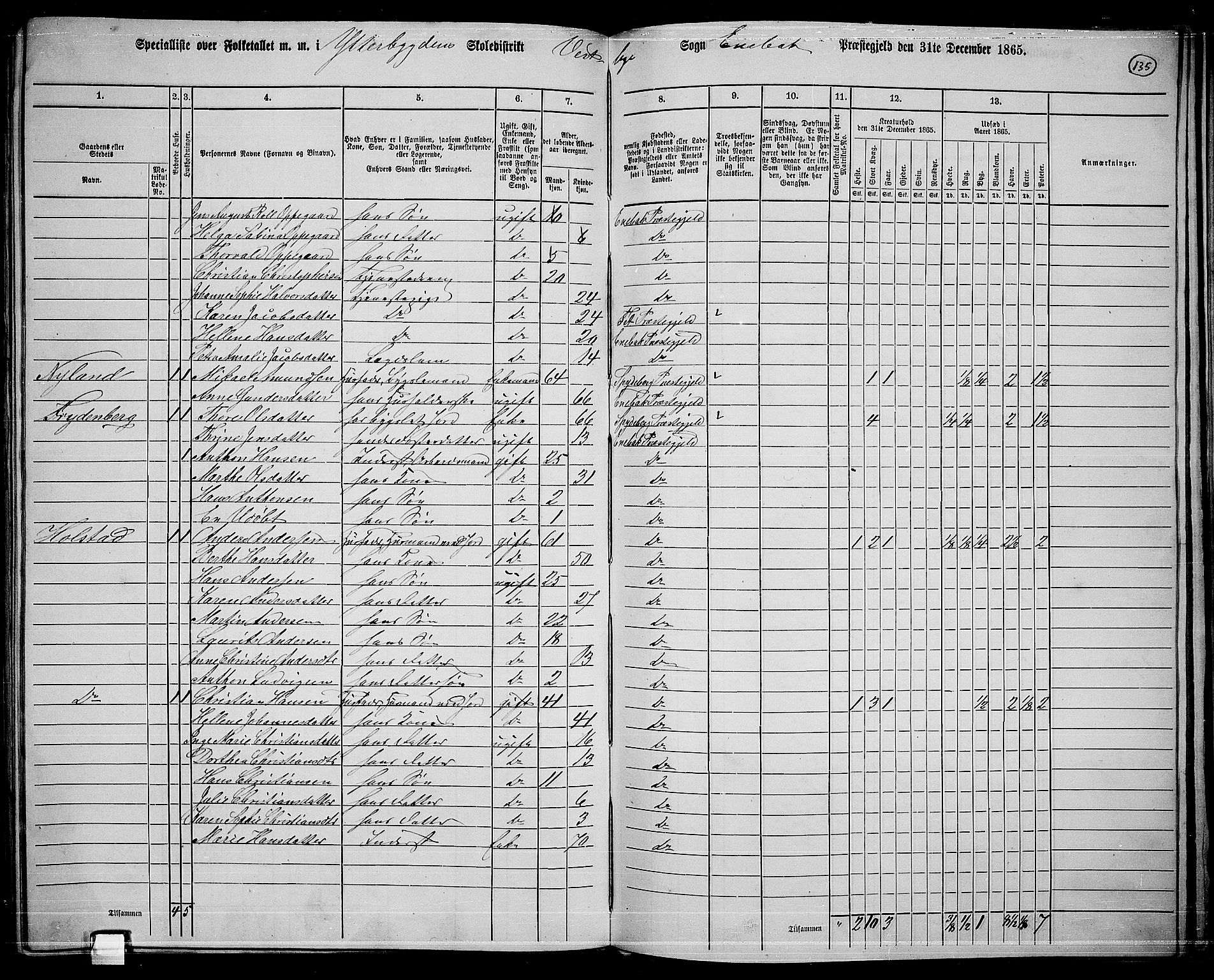 RA, 1865 census for Enebakk, 1865, p. 121