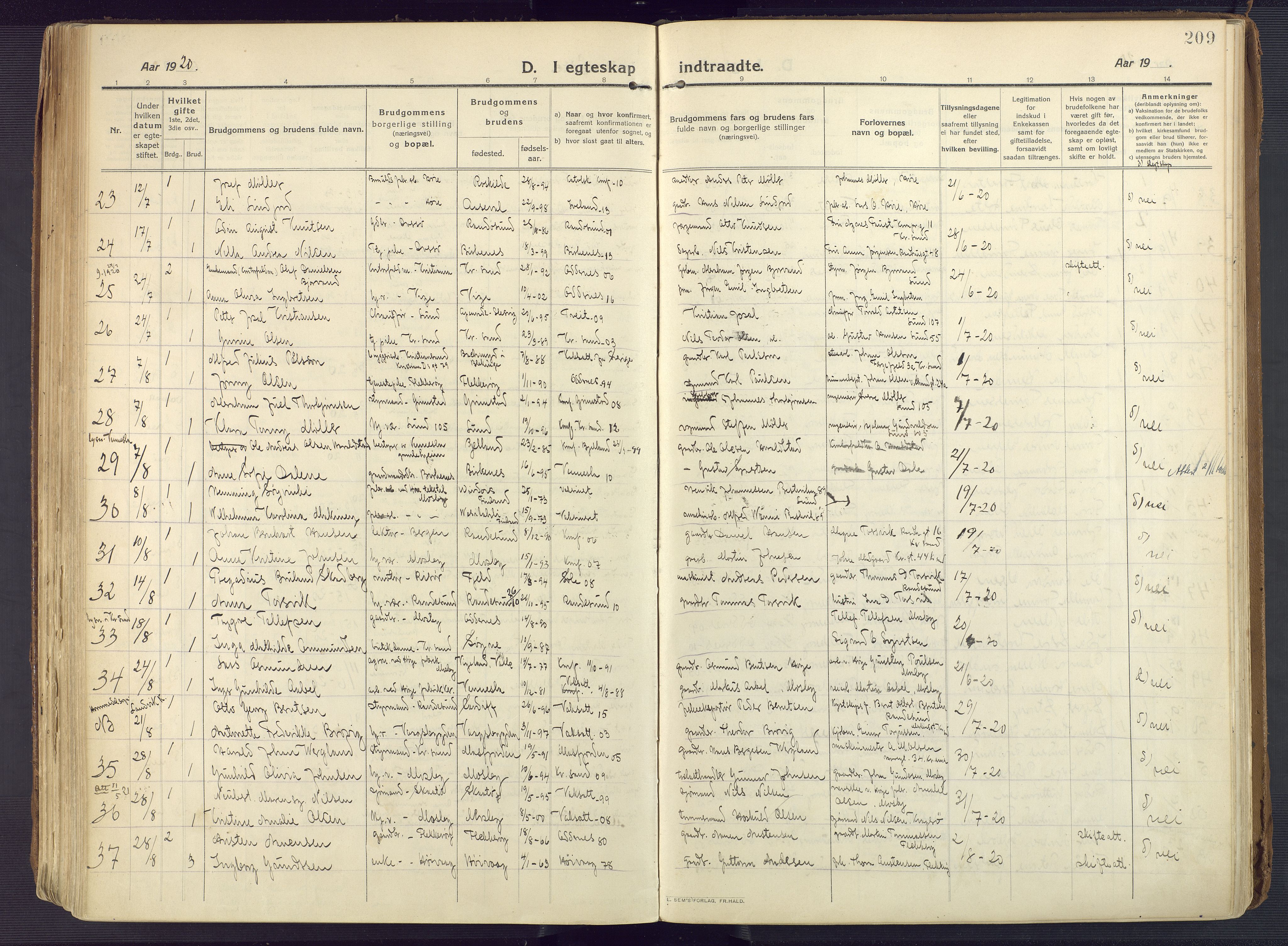 Oddernes sokneprestkontor, AV/SAK-1111-0033/F/Fa/Faa/L0012: Parish register (official) no. A 12, 1912-1925, p. 209