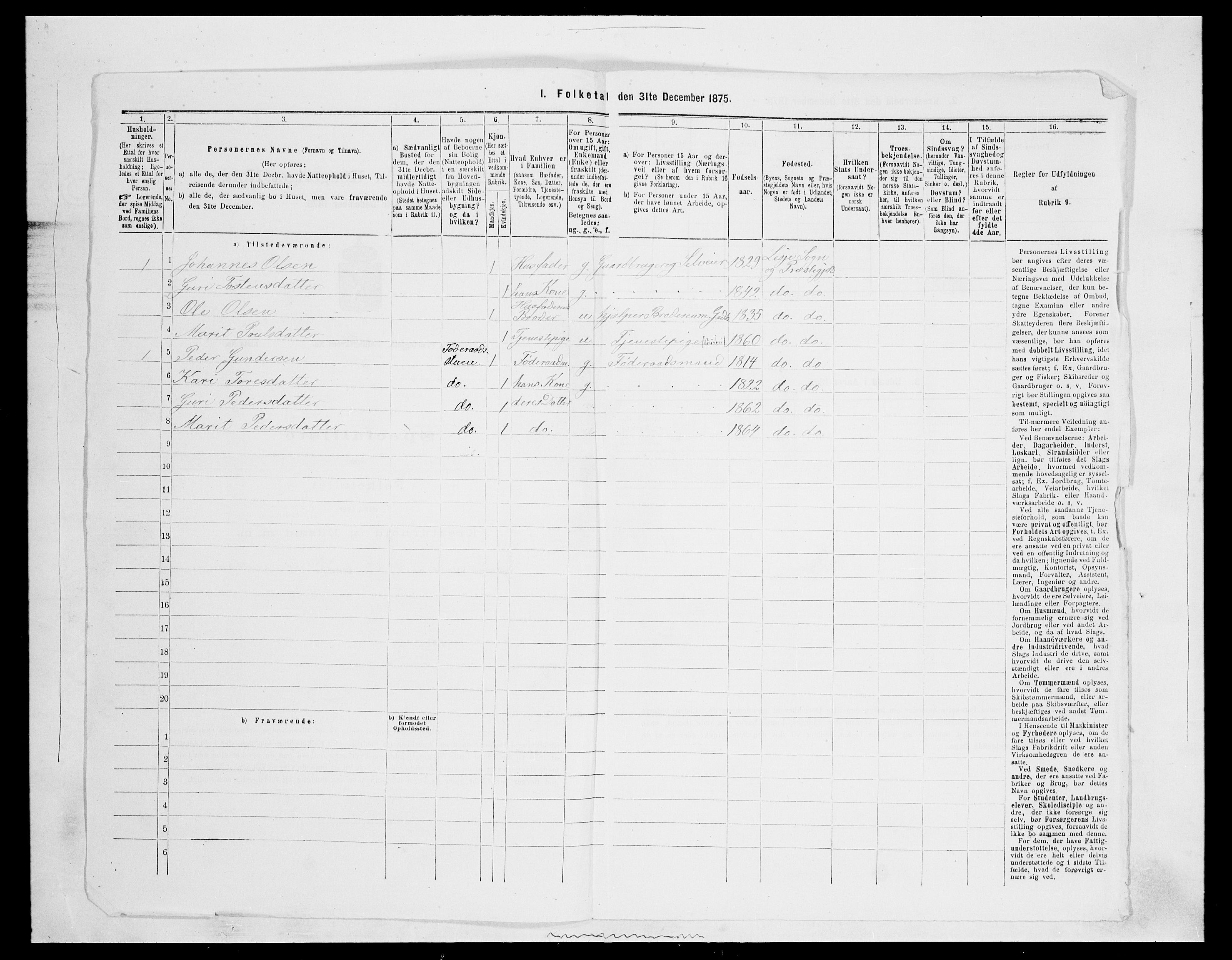 SAH, 1875 census for 0512P Lesja, 1875, p. 837