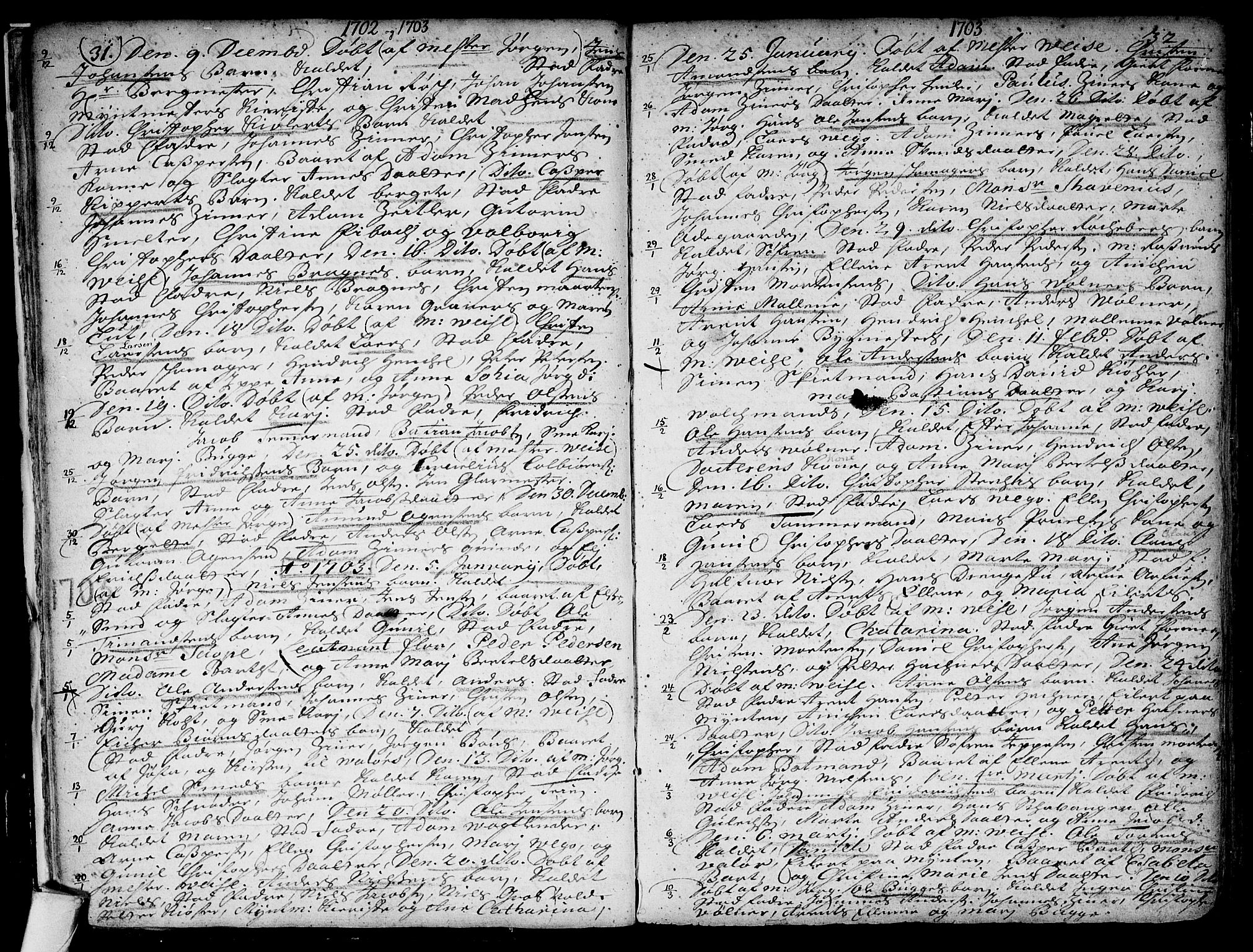Kongsberg kirkebøker, SAKO/A-22/F/Fa/L0001: Parish register (official) no. I 1, 1696-1720, p. 31-32