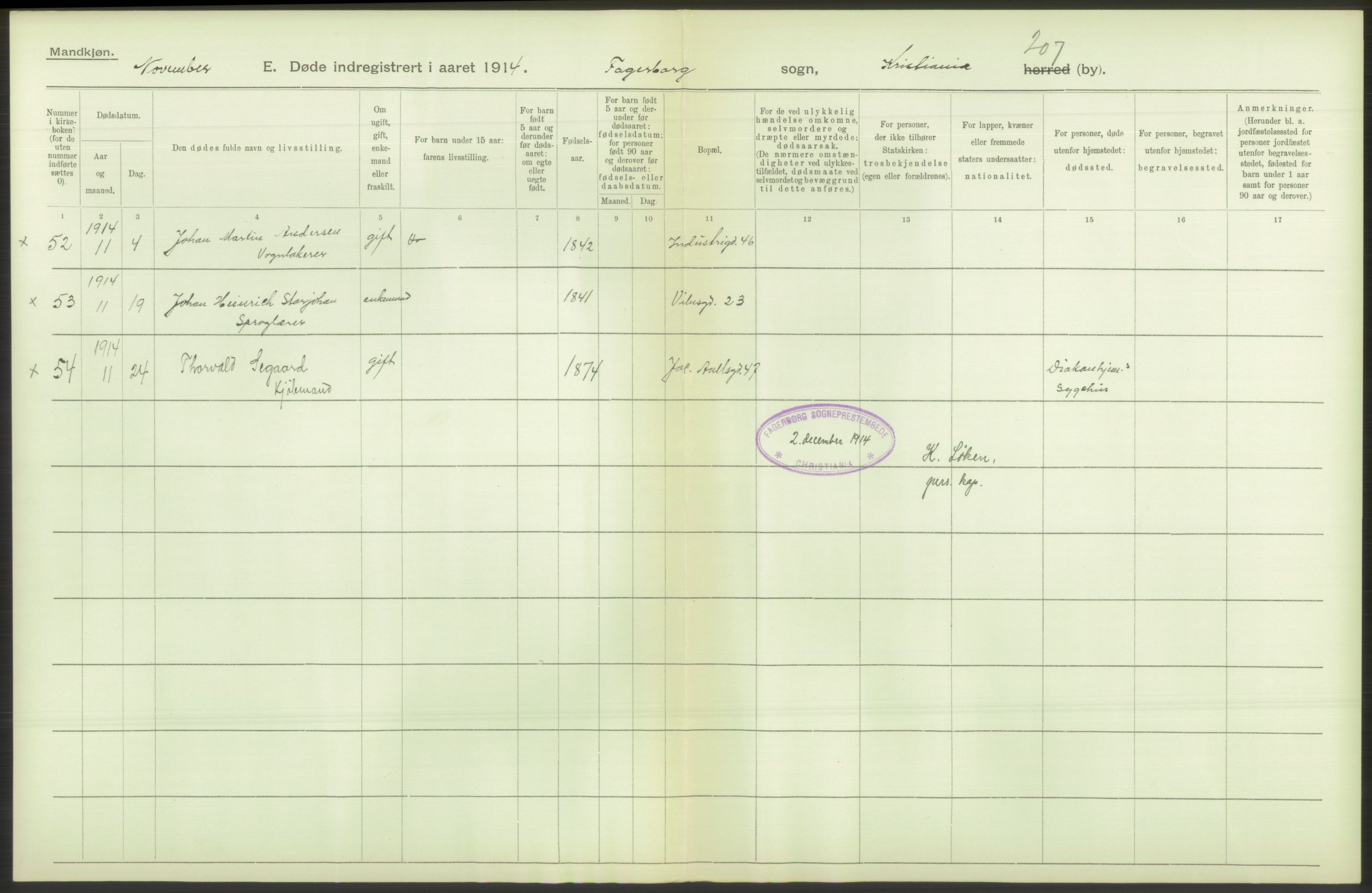 Statistisk sentralbyrå, Sosiodemografiske emner, Befolkning, AV/RA-S-2228/D/Df/Dfb/Dfbd/L0009: Kristiania: Døde, dødfødte, 1914, p. 338