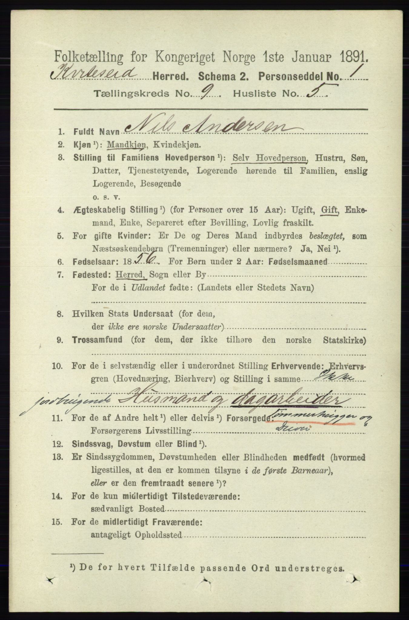 RA, 1891 census for 0829 Kviteseid, 1891, p. 2007