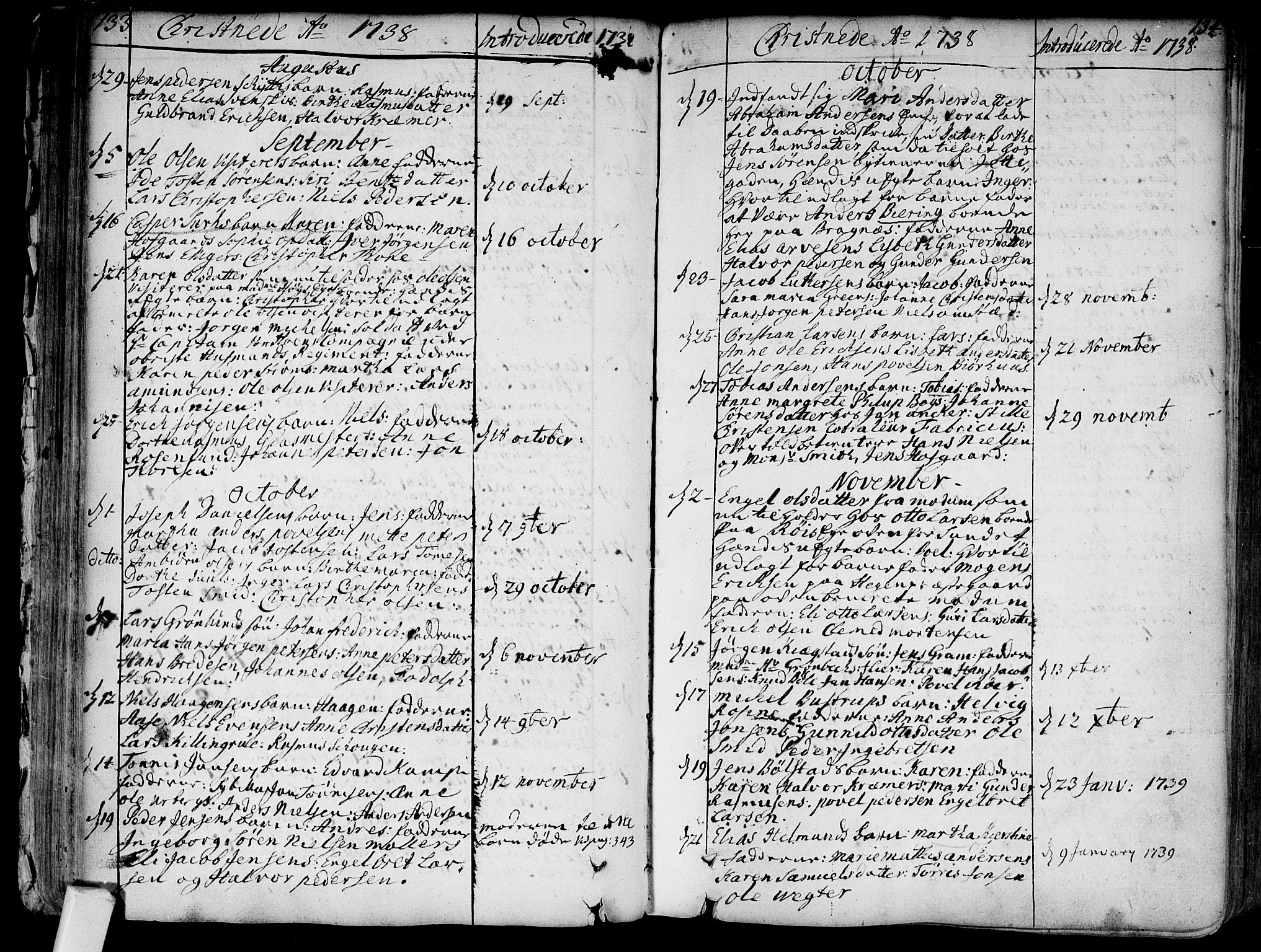 Bragernes kirkebøker, AV/SAKO-A-6/F/Fa/L0004: Parish register (official) no. I 4, 1734-1759, p. 133-134