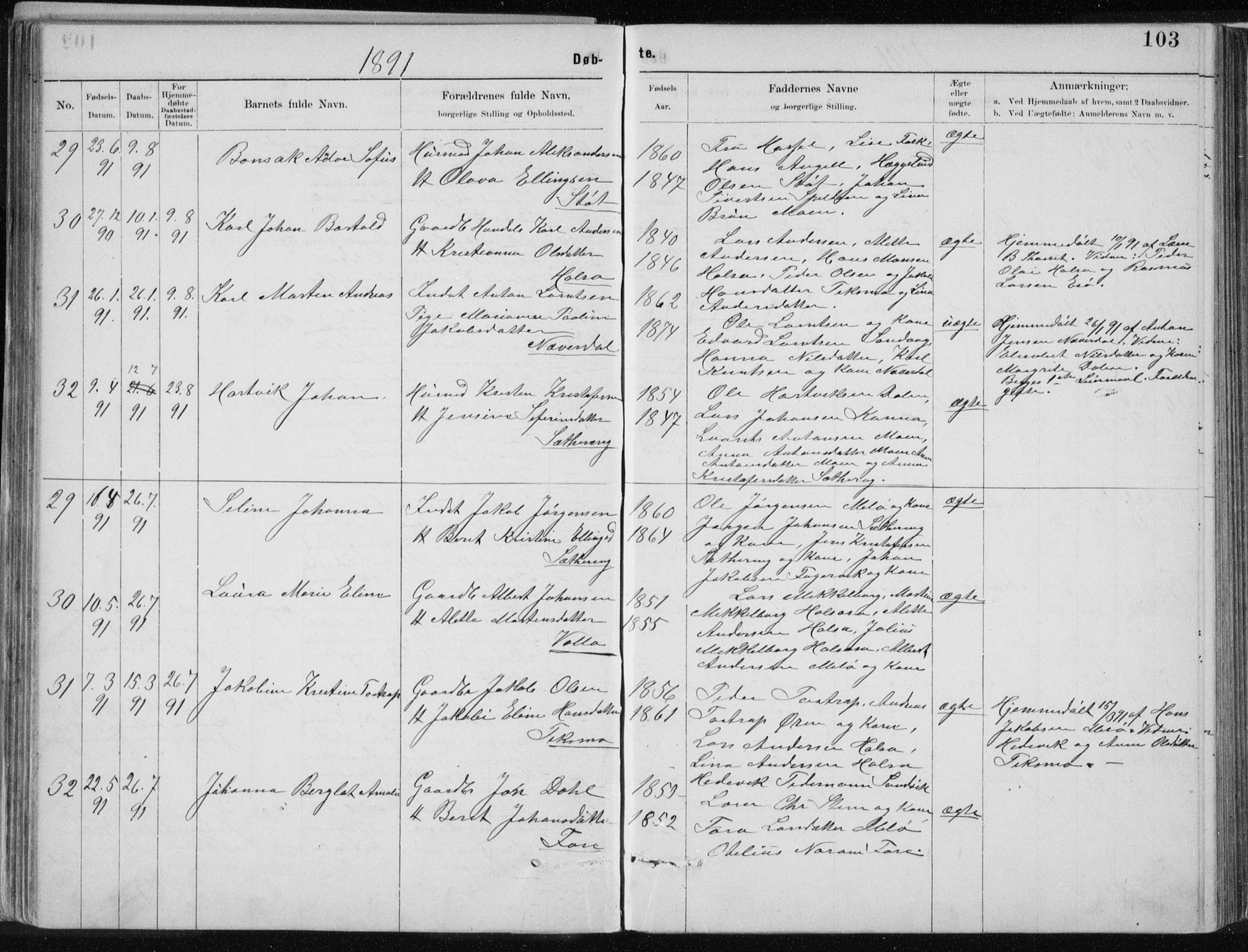 Ministerialprotokoller, klokkerbøker og fødselsregistre - Nordland, AV/SAT-A-1459/843/L0636: Parish register (copy) no. 843C05, 1884-1909, p. 103