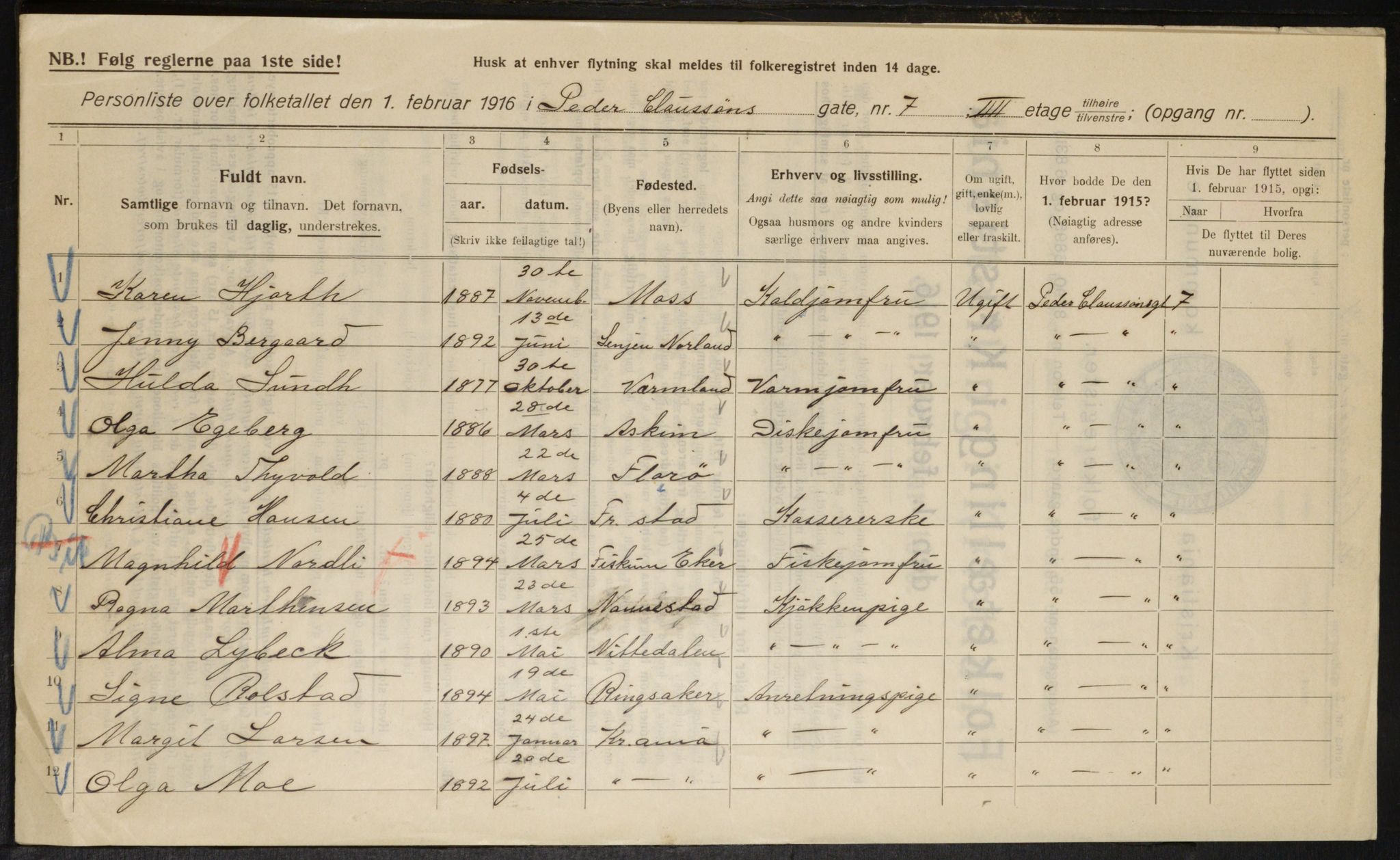 OBA, Municipal Census 1916 for Kristiania, 1916, p. 80733