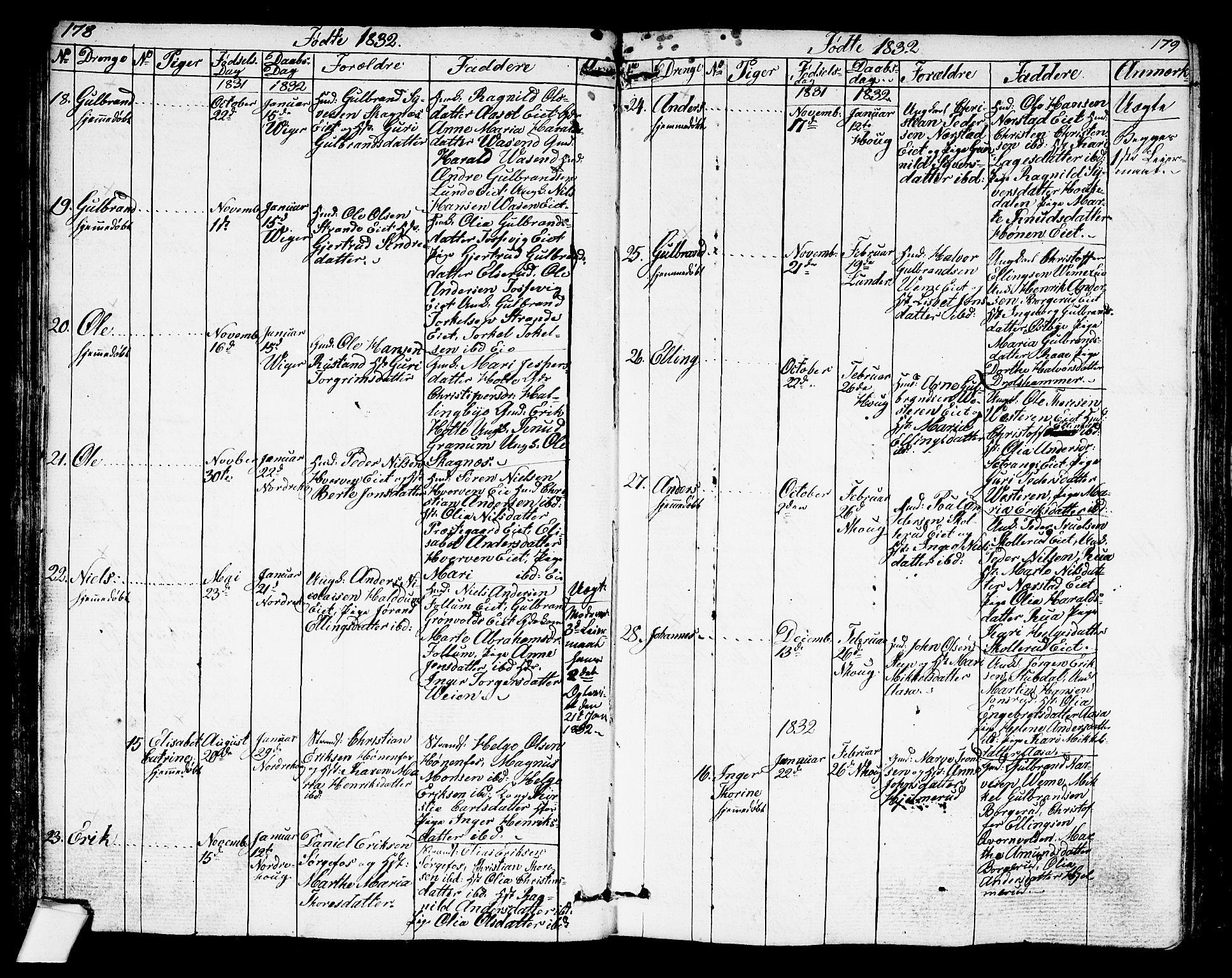 Norderhov kirkebøker, AV/SAKO-A-237/G/Ga/L0004: Parish register (copy) no. I 4, 1824-1849, p. 178-179