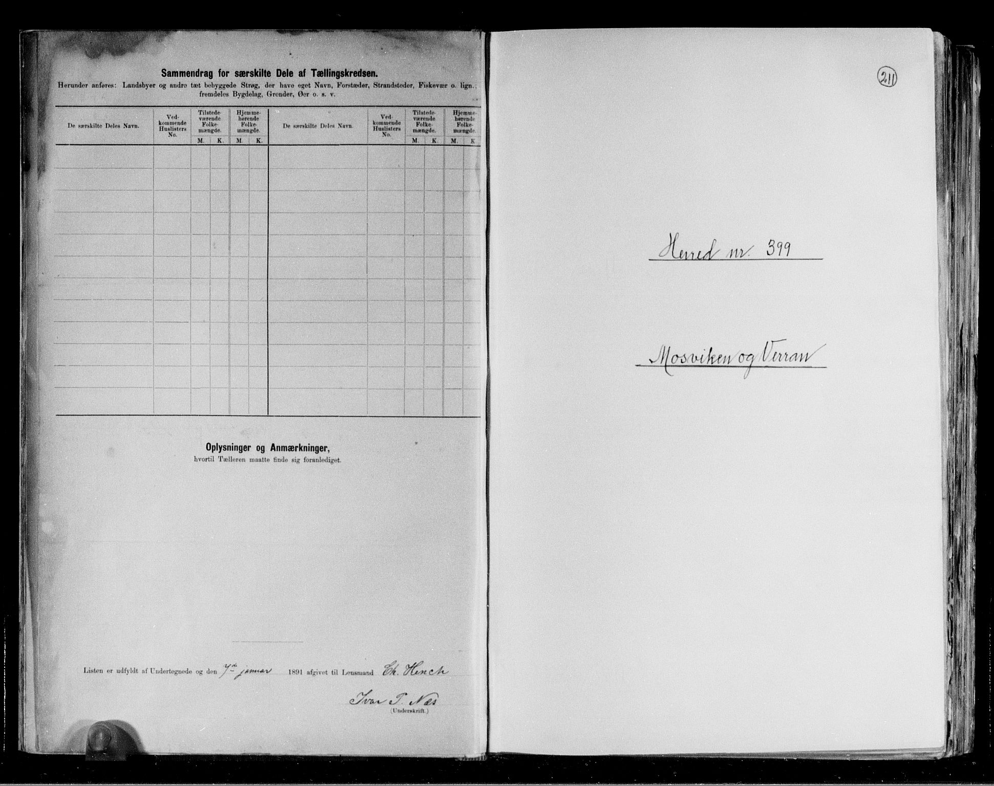 RA, 1891 census for 1723 Mosvik og Verran, 1891, p. 1