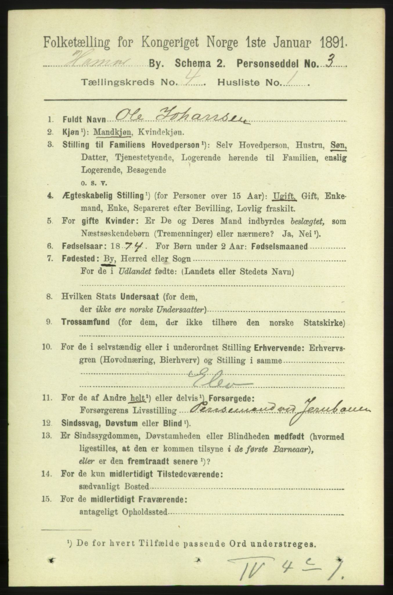 RA, 1891 census for 0401 Hamar, 1891, p. 2696