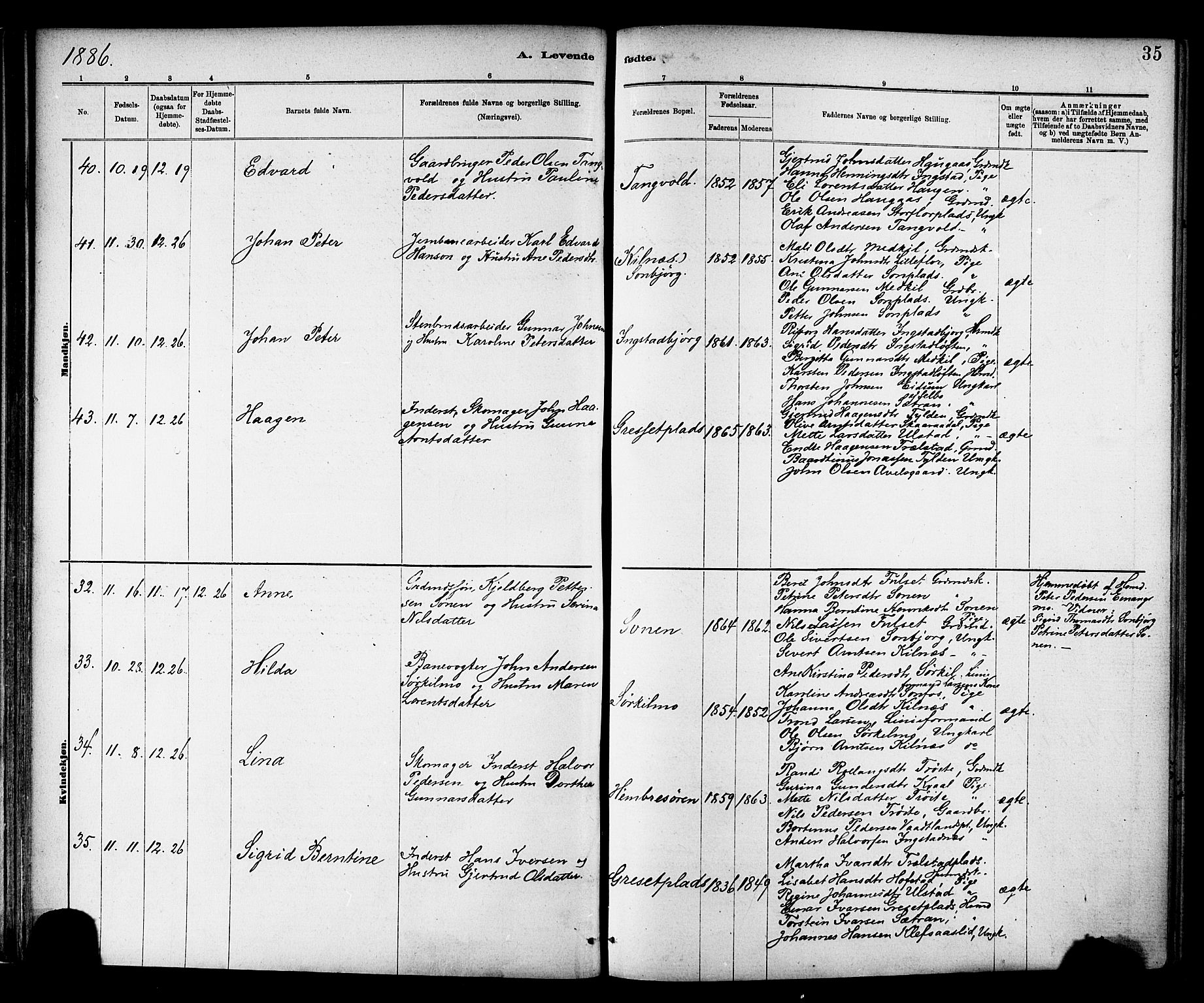 Ministerialprotokoller, klokkerbøker og fødselsregistre - Nord-Trøndelag, SAT/A-1458/703/L0030: Parish register (official) no. 703A03, 1880-1892, p. 35