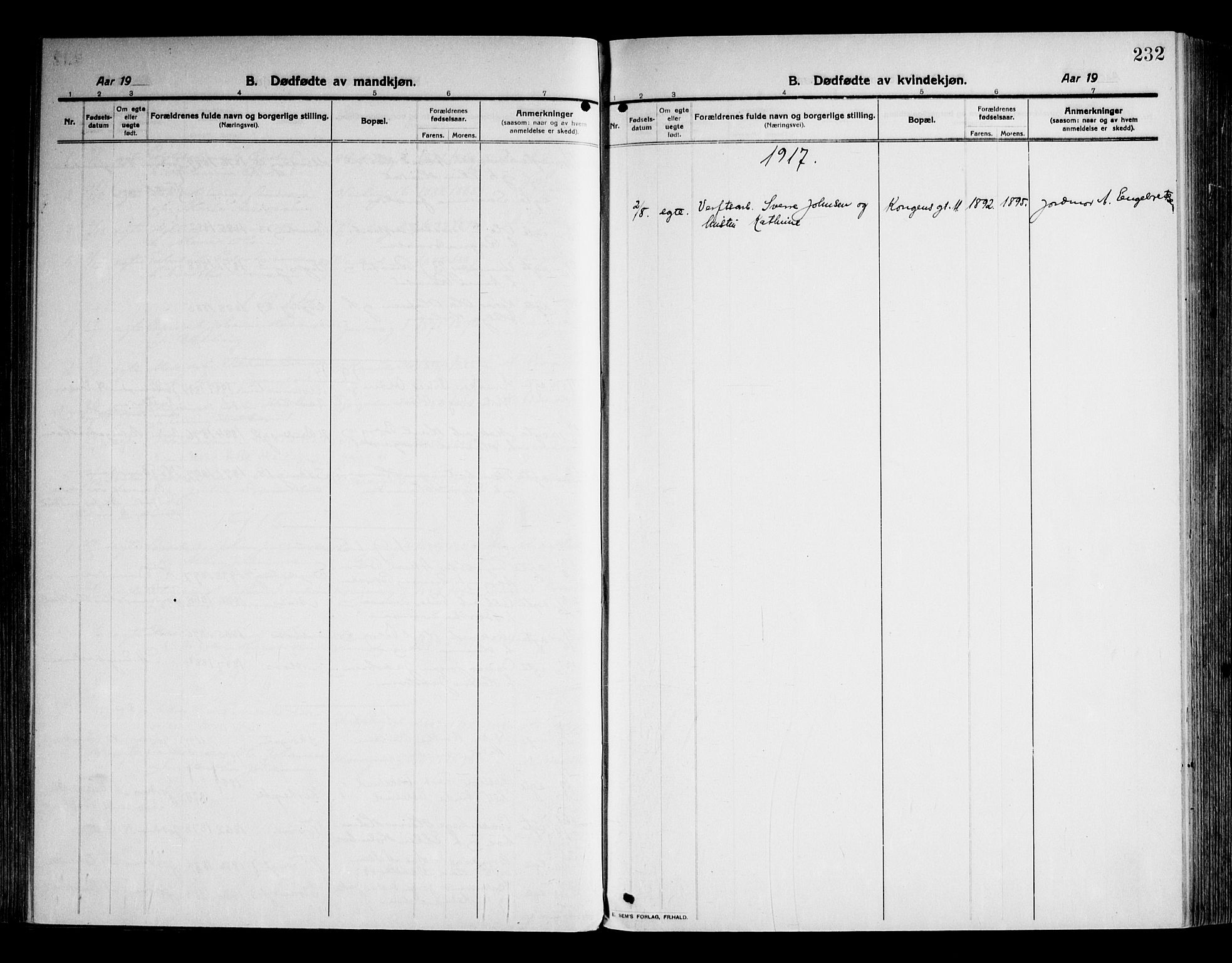 Moss prestekontor Kirkebøker, AV/SAO-A-2003/F/Fb/L0005: Parish register (official) no. II 5, 1913-1923, p. 232