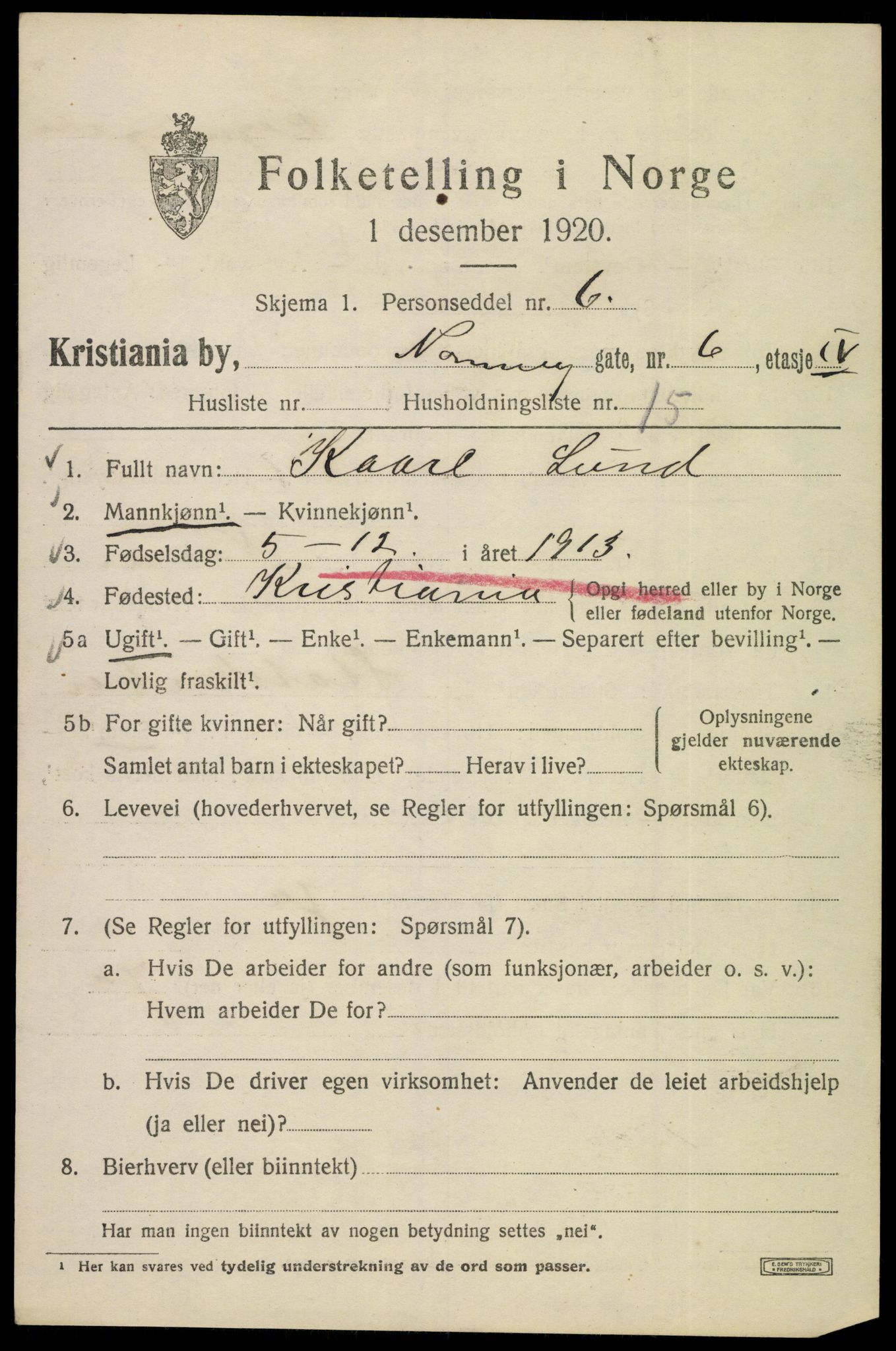 SAO, 1920 census for Kristiania, 1920, p. 418409