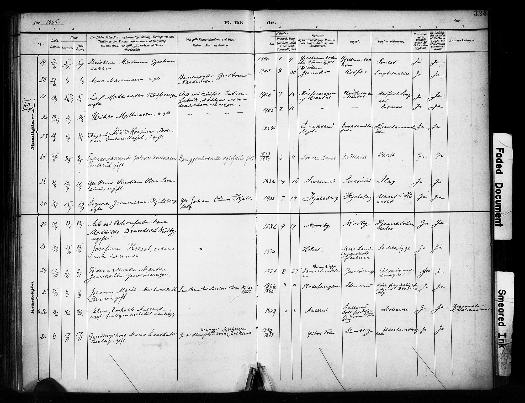 Vestre Toten prestekontor, AV/SAH-PREST-108/H/Ha/Haa/L0011: Parish register (official) no. 11, 1895-1906, p. 324