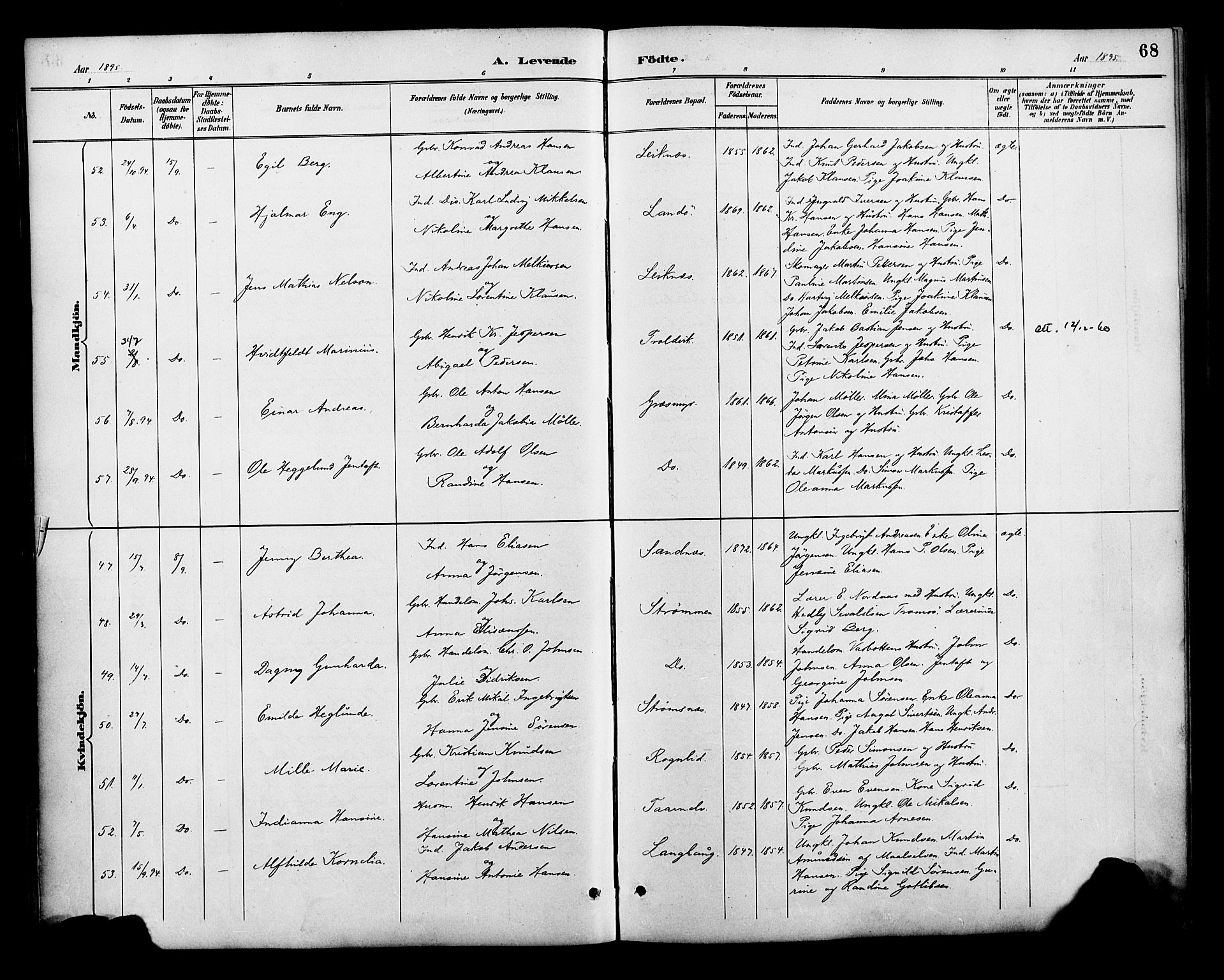 Lenvik sokneprestembete, AV/SATØ-S-1310/H/Ha/Haa/L0013kirke: Parish register (official) no. 13, 1890-1898, p. 68