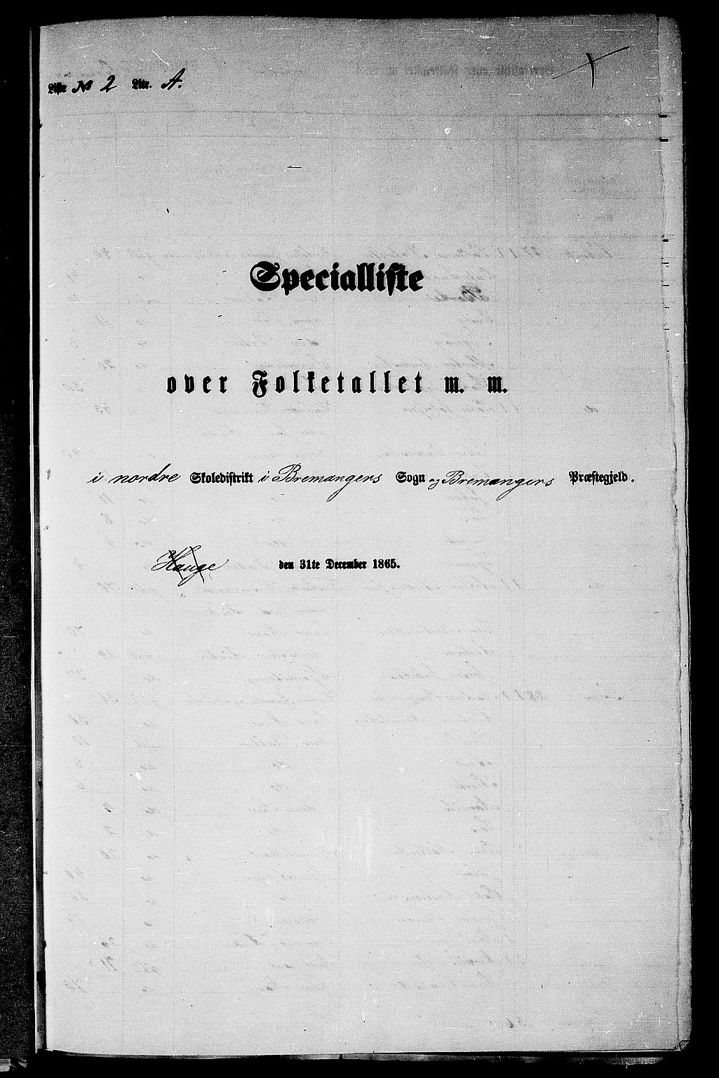 RA, 1865 census for Bremanger, 1865, p. 22
