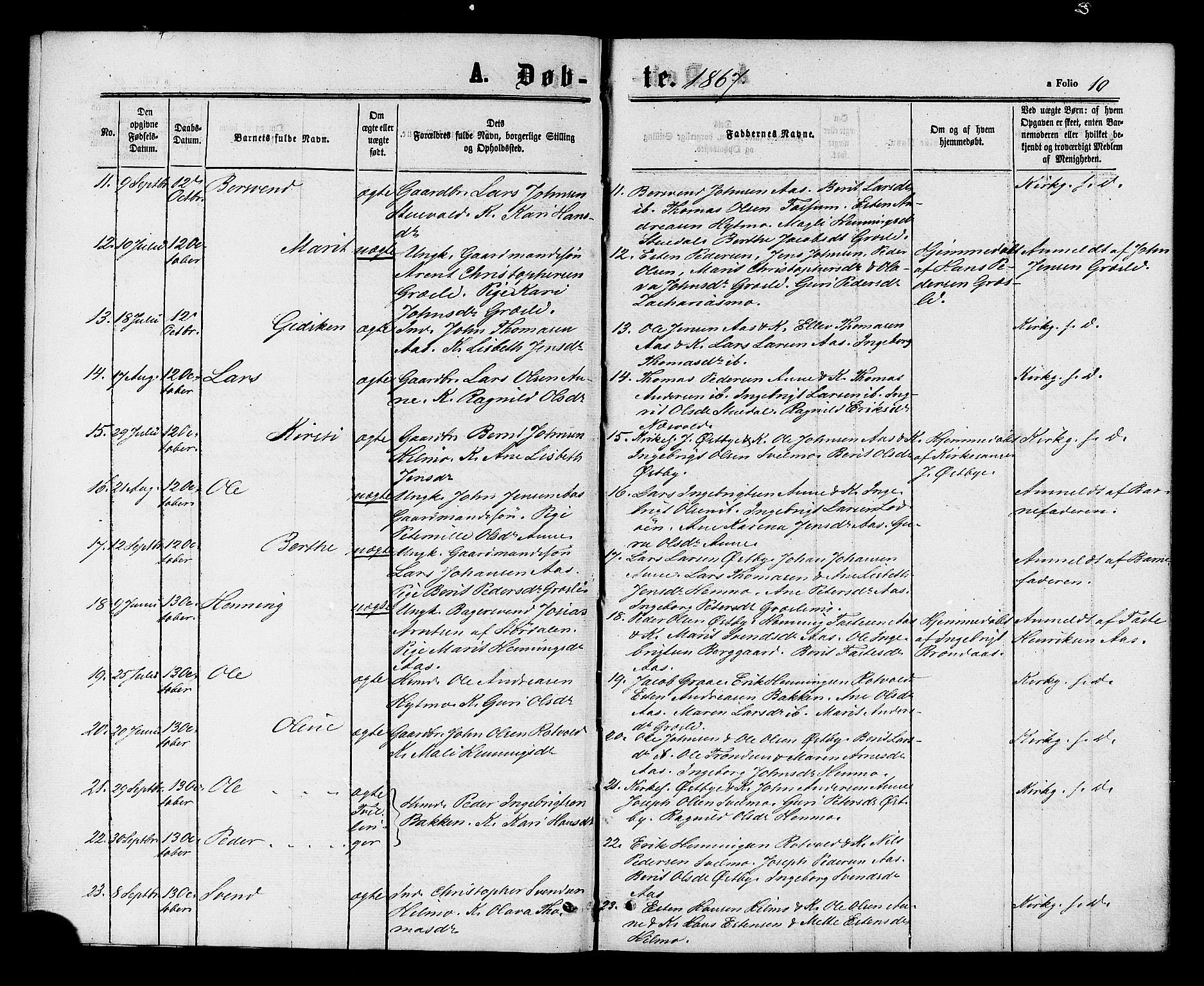 Ministerialprotokoller, klokkerbøker og fødselsregistre - Sør-Trøndelag, SAT/A-1456/698/L1163: Parish register (official) no. 698A01, 1862-1887, p. 10