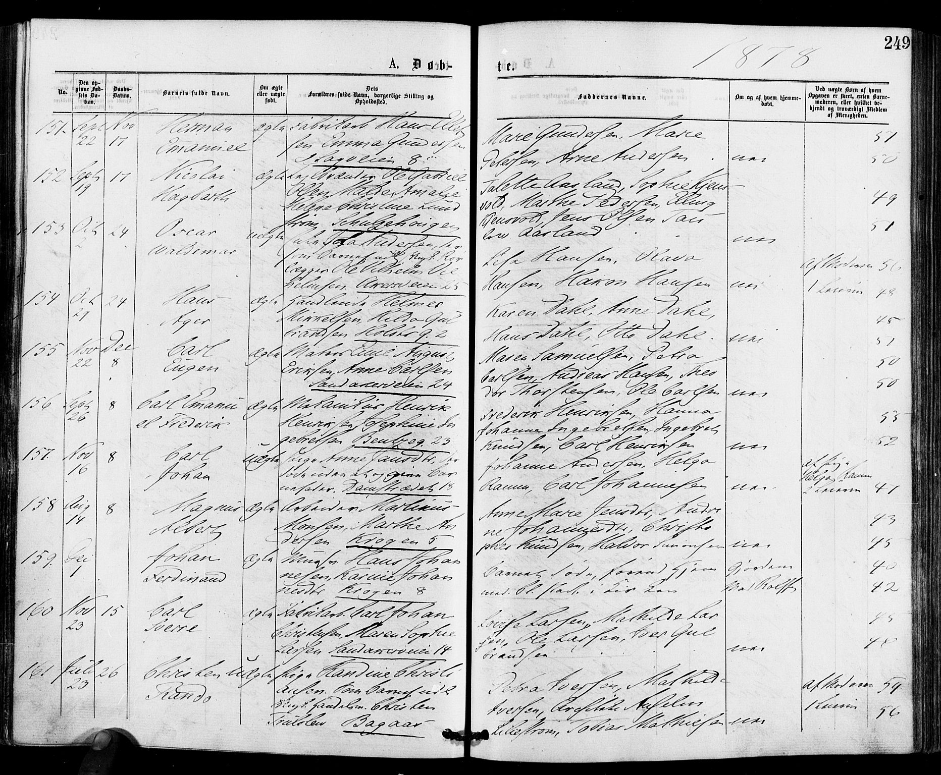 Gamle Aker prestekontor Kirkebøker, AV/SAO-A-10617a/F/L0004: Parish register (official) no. 4, 1872-1879, p. 249