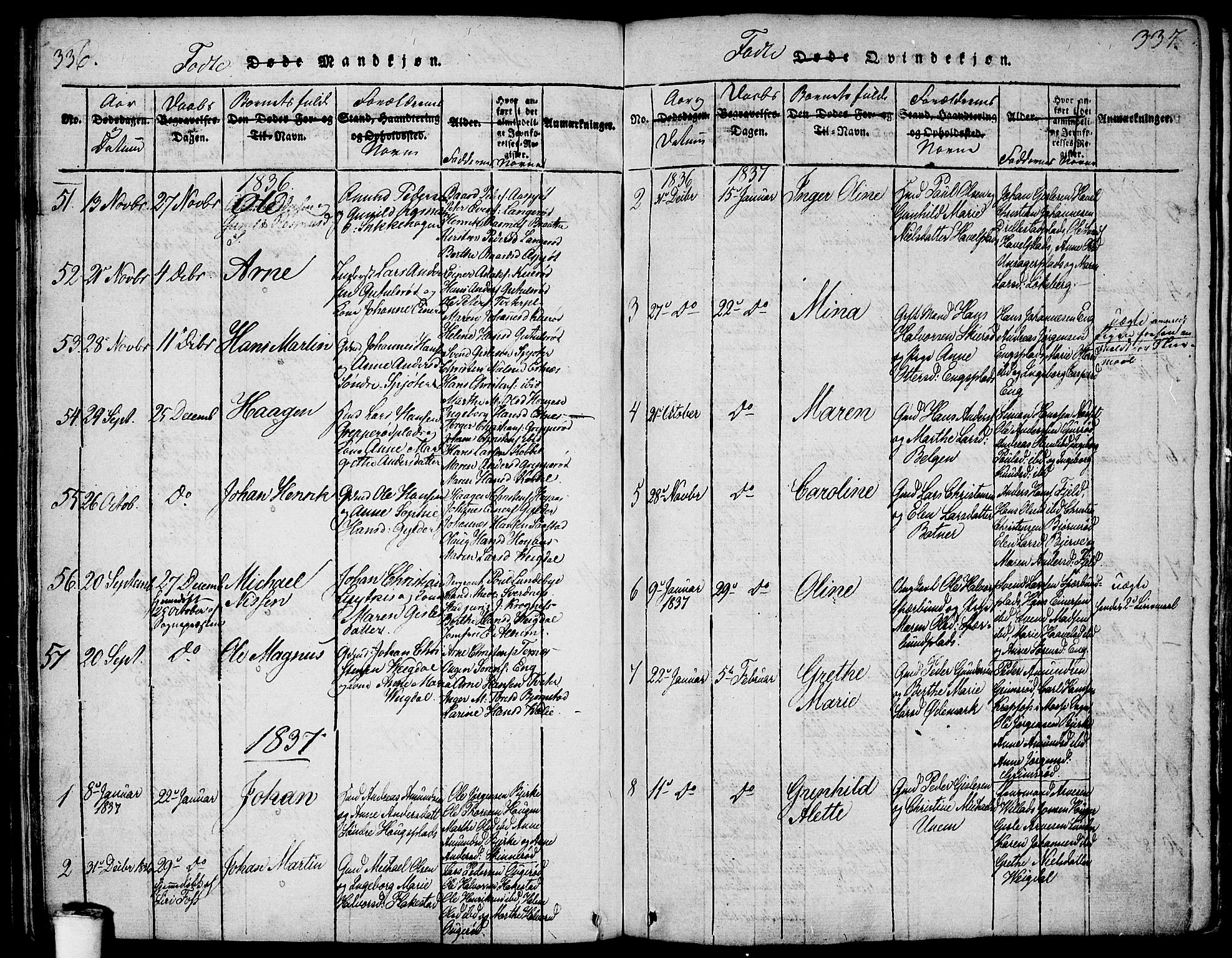 Våler prestekontor Kirkebøker, AV/SAO-A-11083/F/Fa/L0005: Parish register (official) no. I 5, 1815-1839, p. 336-337