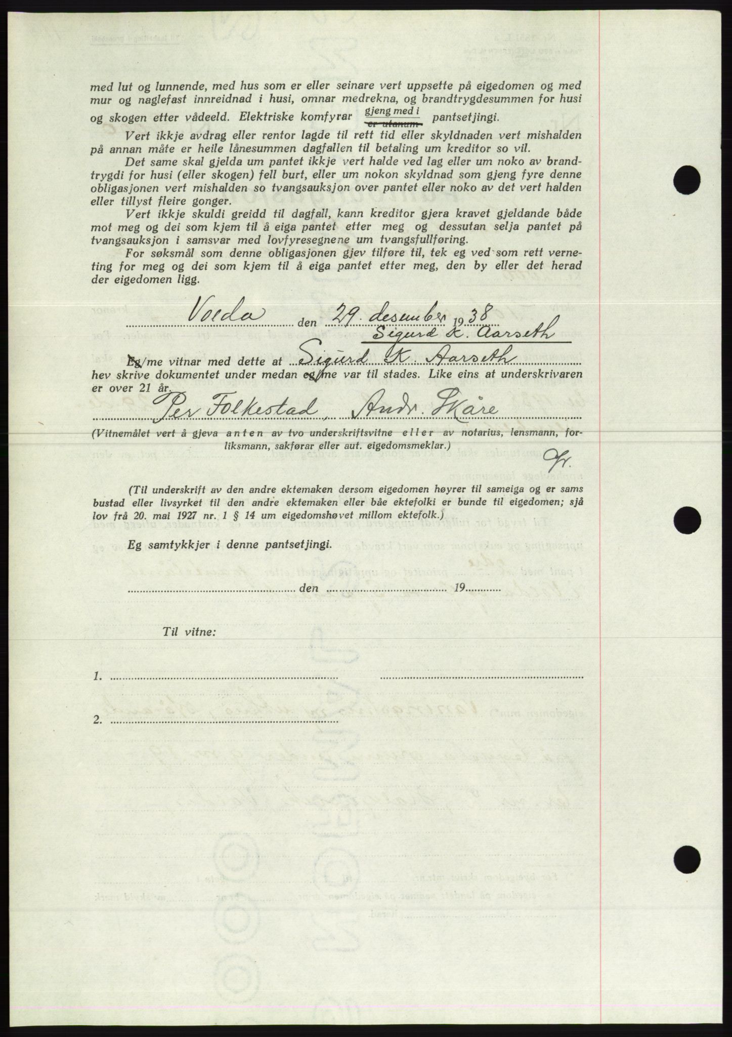 Søre Sunnmøre sorenskriveri, AV/SAT-A-4122/1/2/2C/L0067: Mortgage book no. 61, 1938-1939, Diary no: : 70/1939