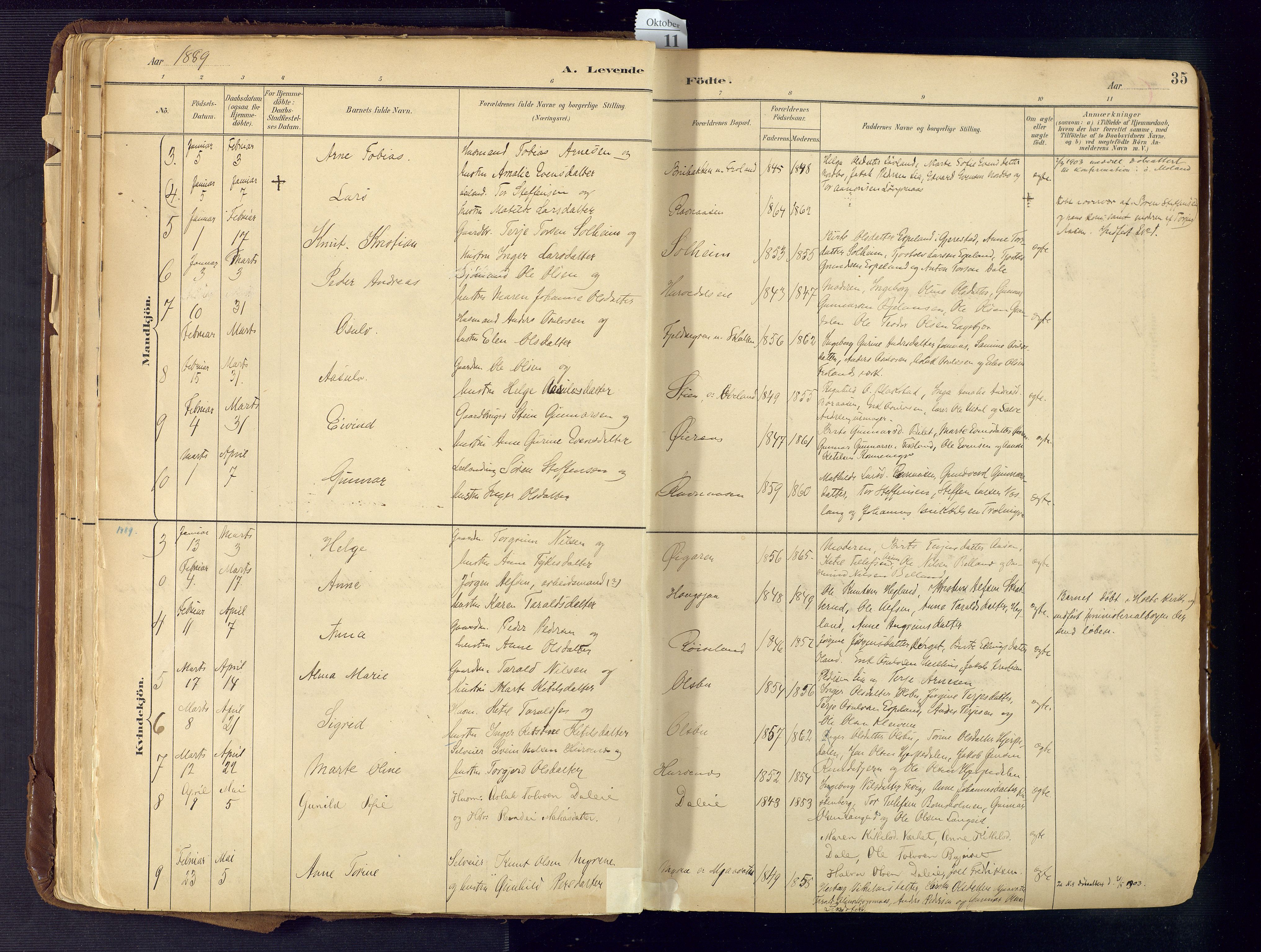 Froland sokneprestkontor, SAK/1111-0013/F/Fa/L0005: Parish register (official) no. A 5, 1882-1921, p. 35