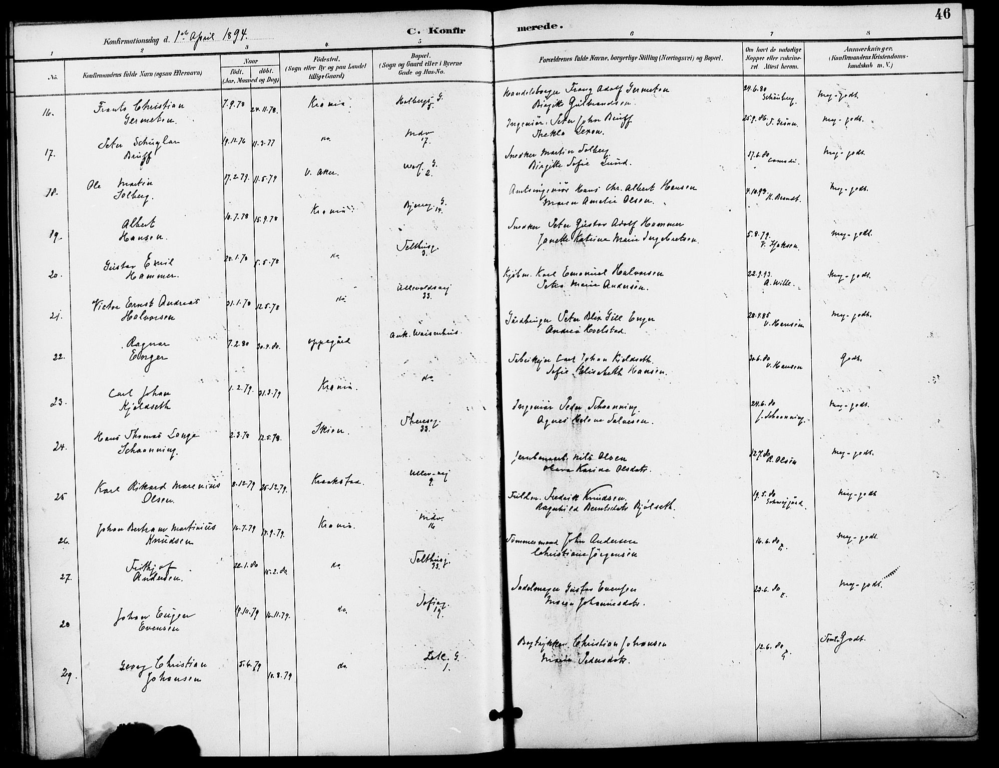 Gamle Aker prestekontor Kirkebøker, SAO/A-10617a/F/L0009: Parish register (official) no. 9, 1890-1898, p. 46