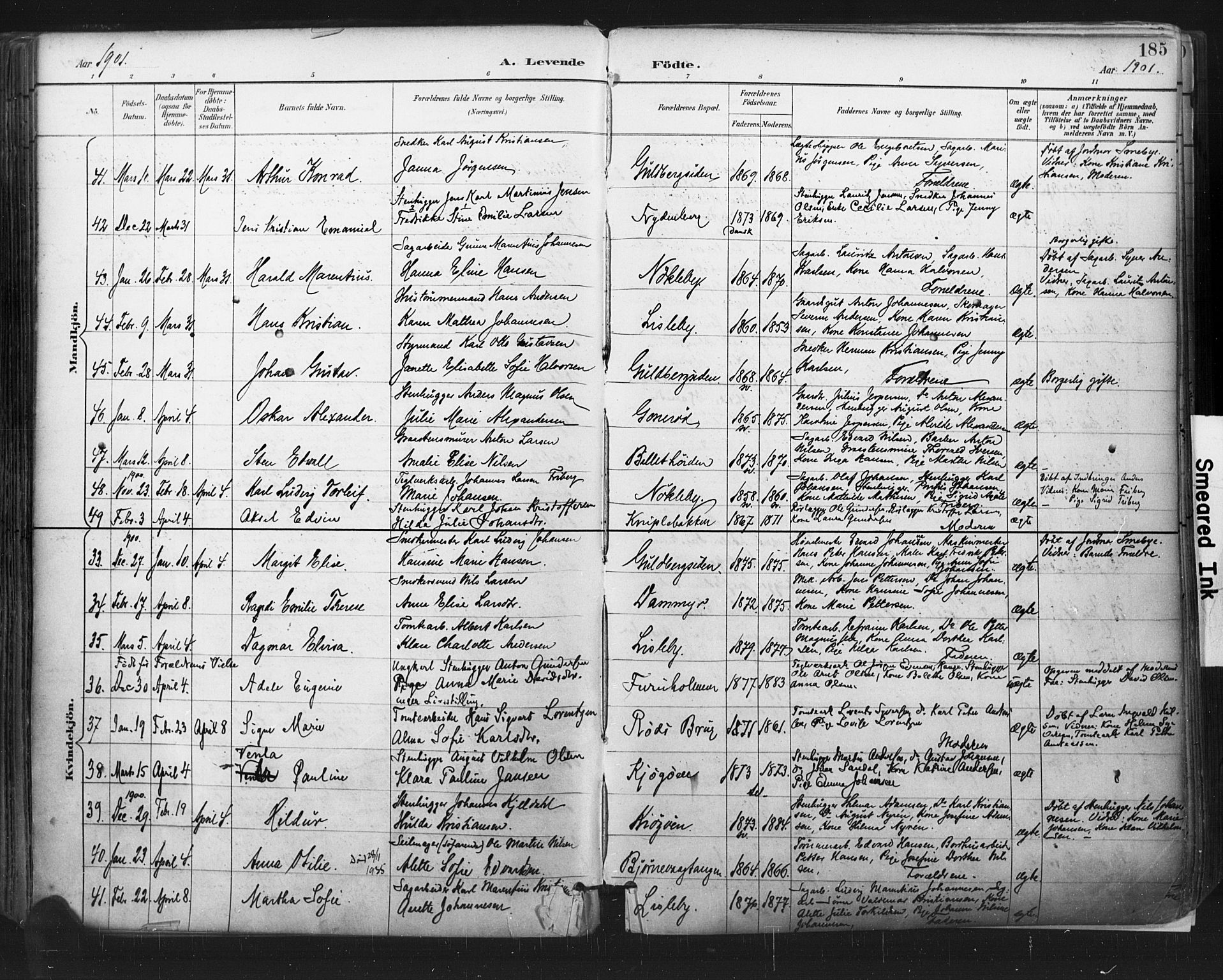 Glemmen prestekontor Kirkebøker, AV/SAO-A-10908/F/Fa/L0013: Parish register (official) no. 13, 1892-1907, p. 185