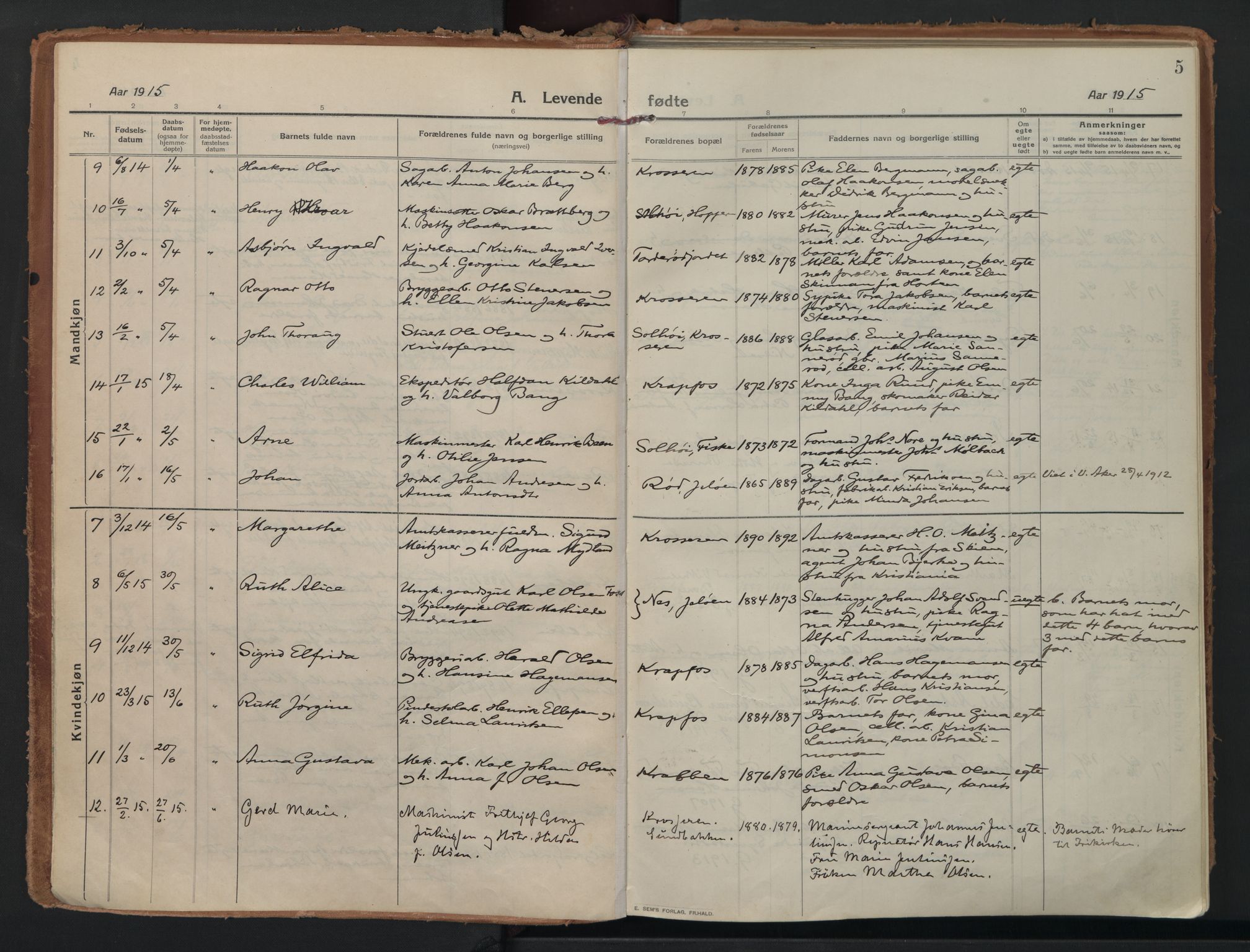 Moss prestekontor Kirkebøker, AV/SAO-A-2003/F/Fc/L0004: Parish register (official) no. III 4, 1915-1929, p. 5