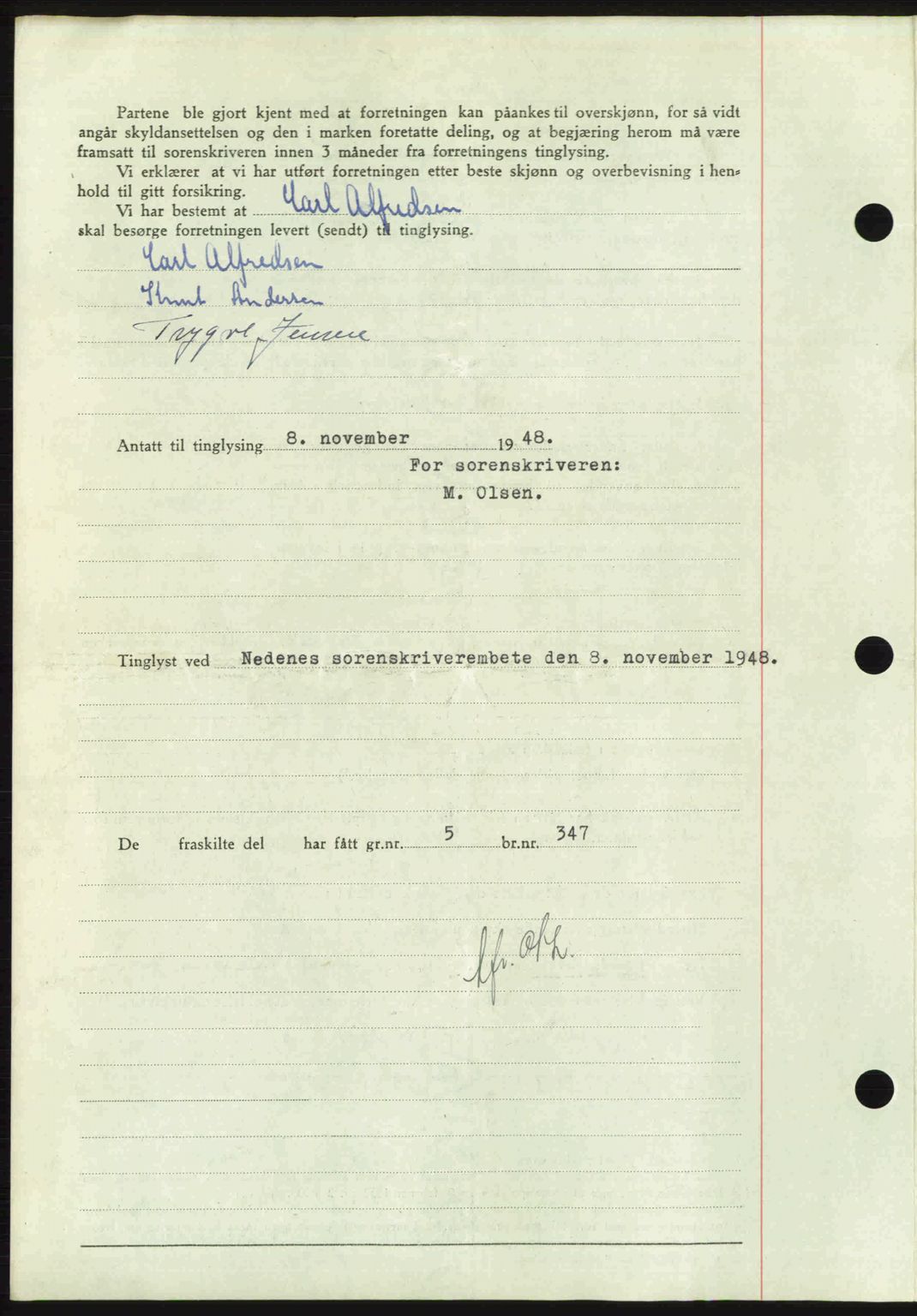 Nedenes sorenskriveri, AV/SAK-1221-0006/G/Gb/Gba/L0059: Mortgage book no. A11, 1948-1948, Diary no: : 1578/1948