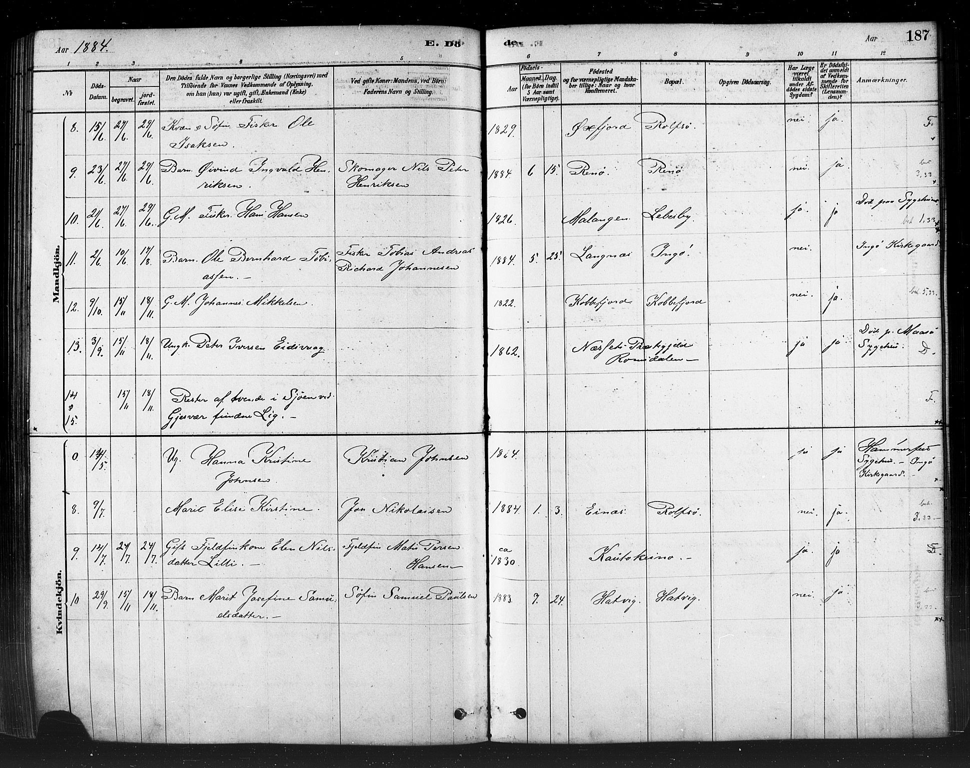 Måsøy sokneprestkontor, AV/SATØ-S-1348/H/Ha/L0004kirke: Parish register (official) no. 4, 1878-1891, p. 187