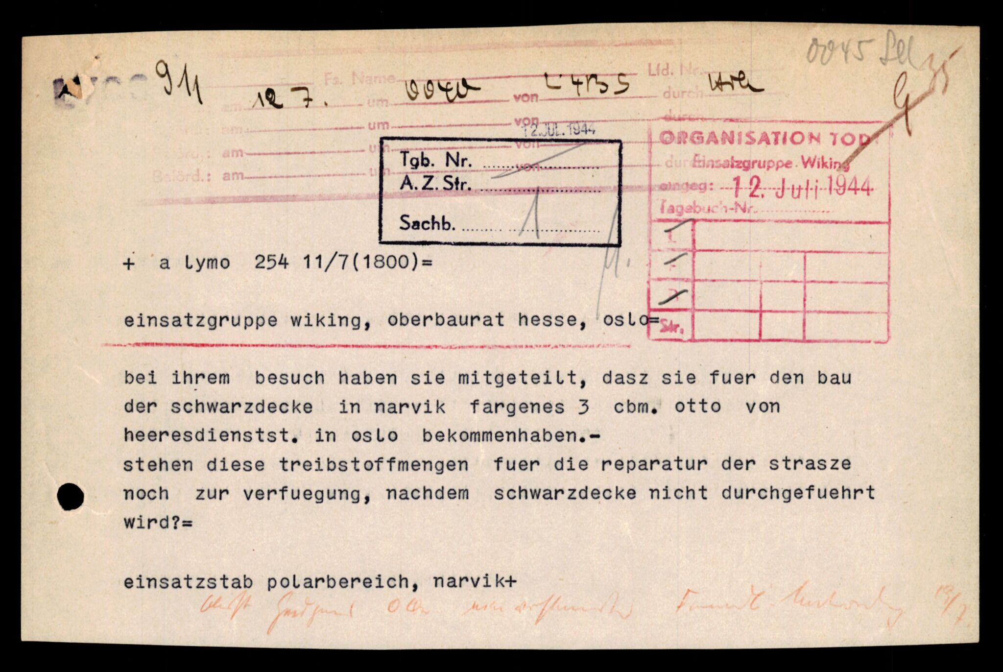 Forsvarets Overkommando. 2 kontor. Arkiv 11.4. Spredte tyske arkivsaker, AV/RA-RAFA-7031/D/Dar/Darb/L0001: Reichskommissariat - Hauptabteilung Technik und Verkehr, 1940-1944, p. 942