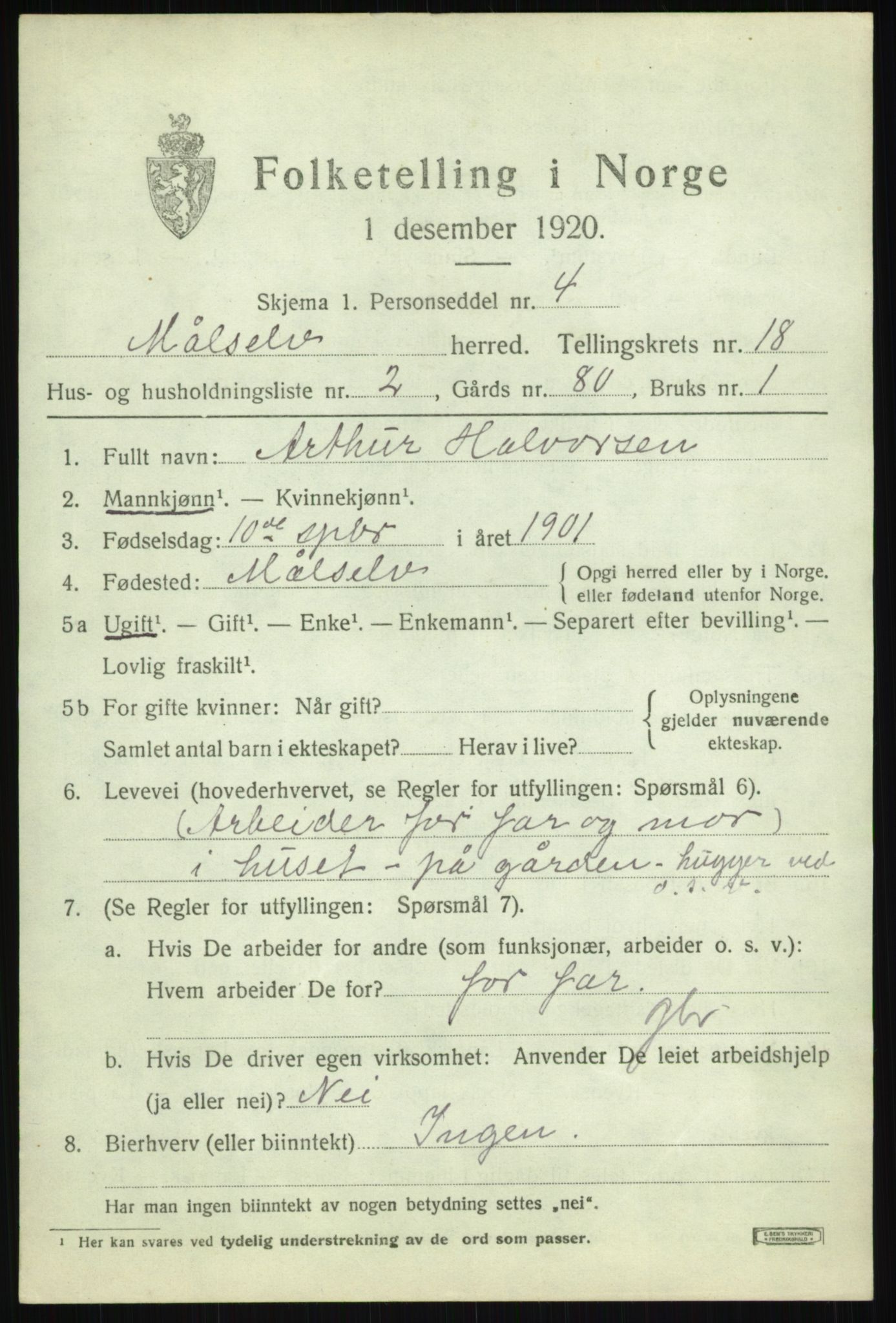 SATØ, 1920 census for Målselv, 1920, p. 8861