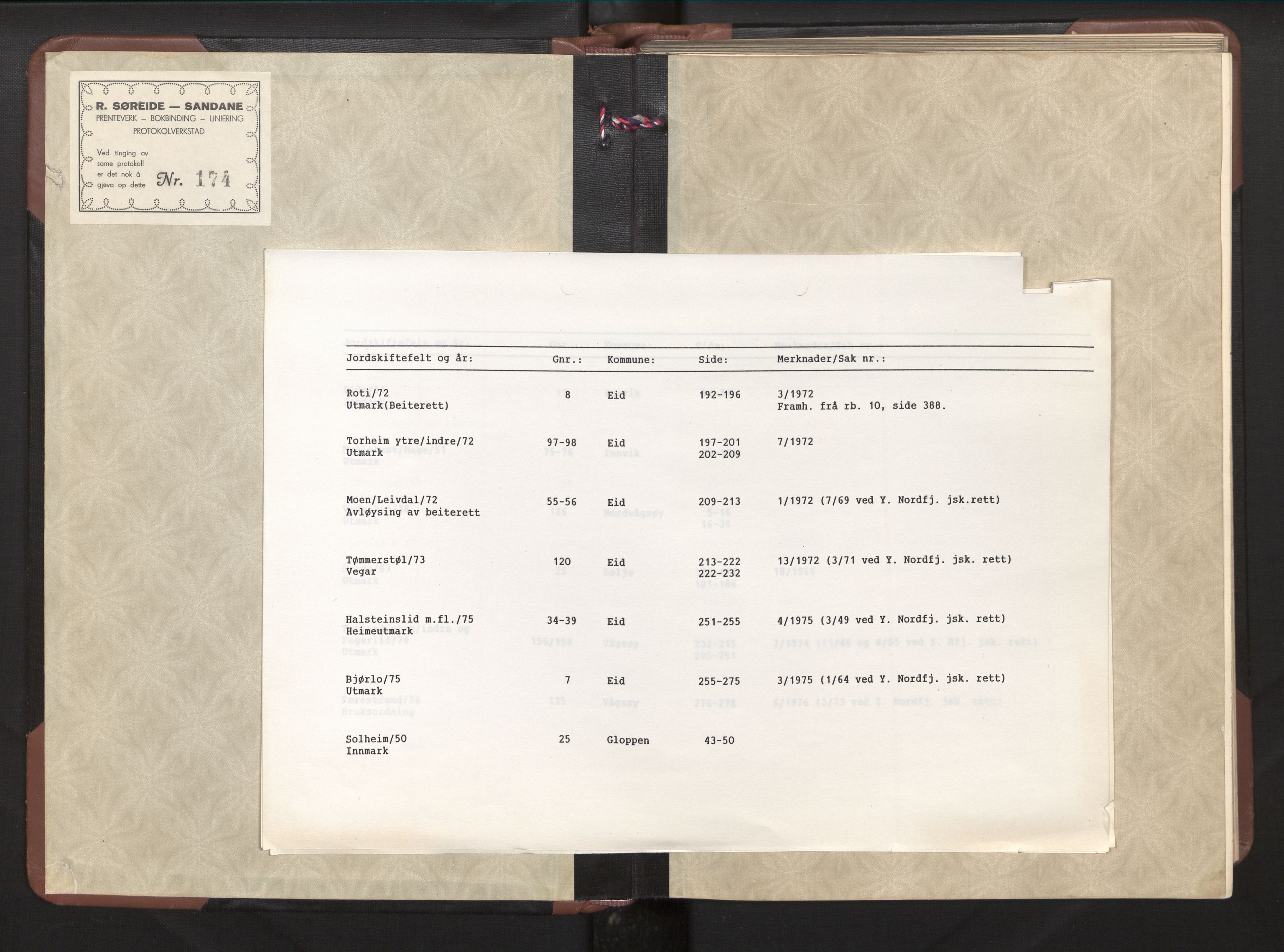 Overdommaren i Sogn og Fjordane jordskiftedøme, AV/SAB-A-5701/A/L0008: Overrettsprotokoll, 1938-1976