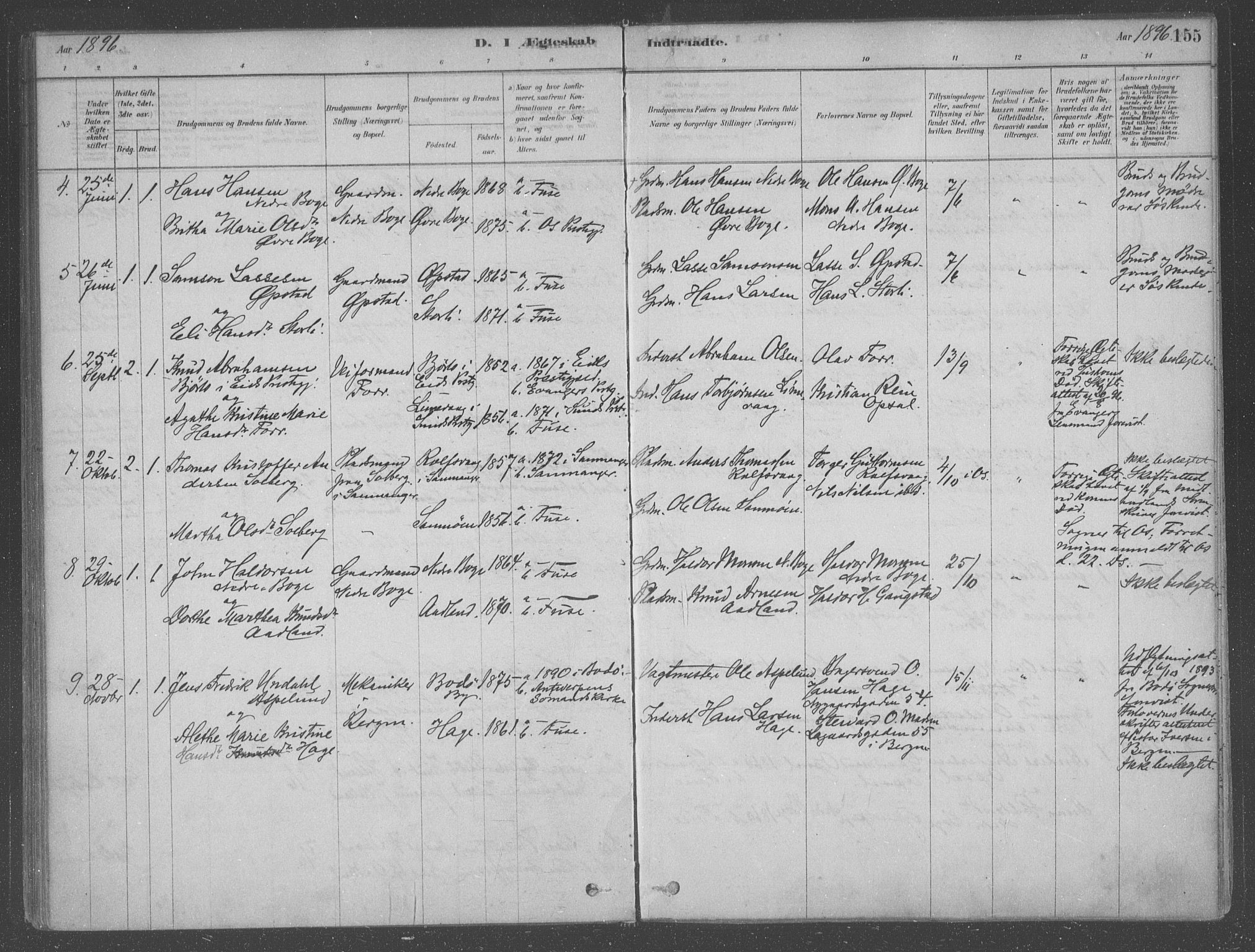 Fusa sokneprestembete, AV/SAB-A-75401/H/Haa: Parish register (official) no. B 1, 1880-1938, p. 155