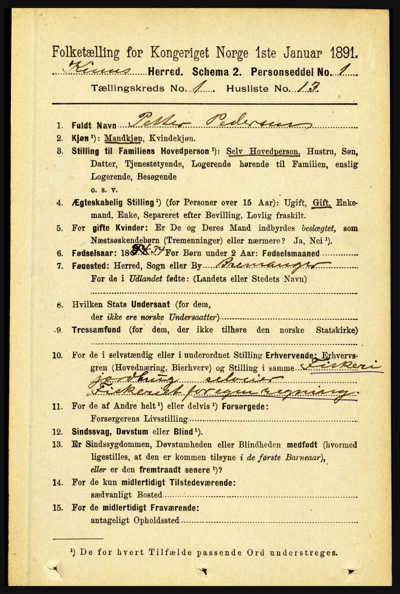 RA, 1891 census for 1437 Kinn, 1891, p. 174