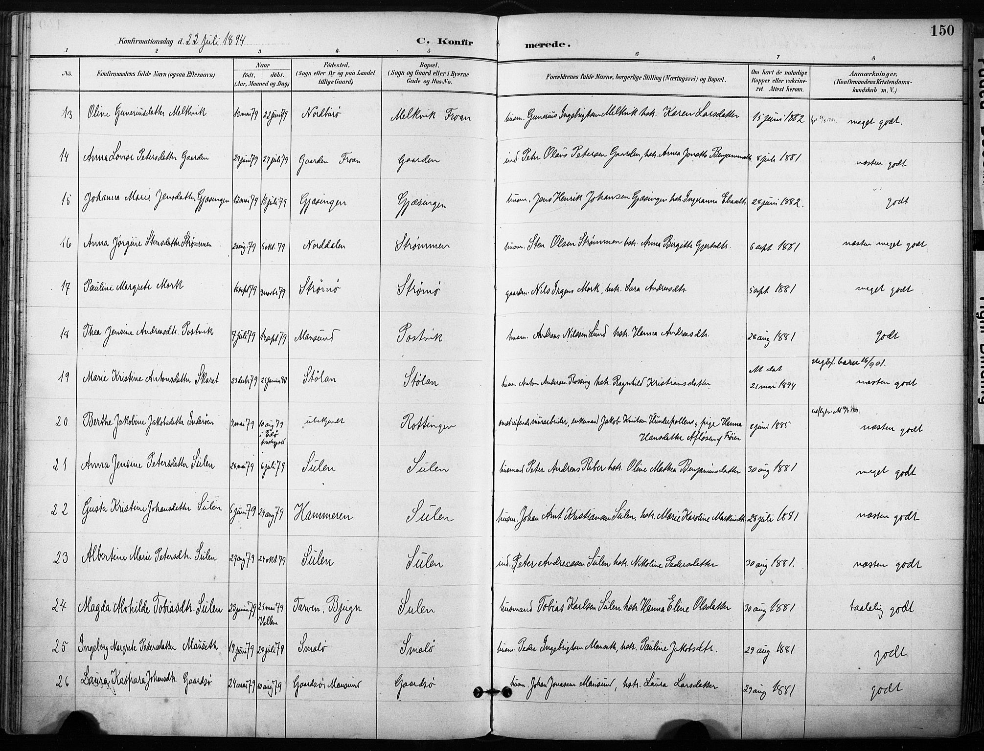 Ministerialprotokoller, klokkerbøker og fødselsregistre - Sør-Trøndelag, AV/SAT-A-1456/640/L0579: Parish register (official) no. 640A04, 1889-1902, p. 150