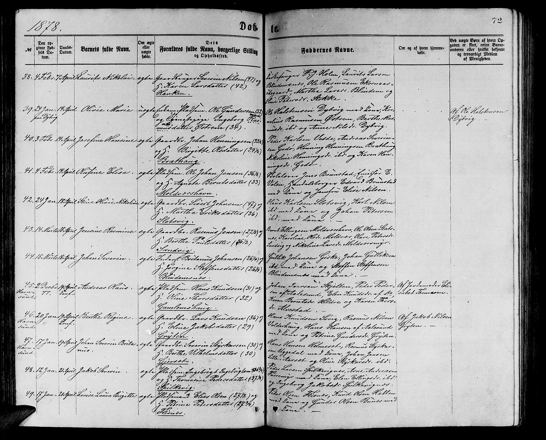 Ministerialprotokoller, klokkerbøker og fødselsregistre - Møre og Romsdal, AV/SAT-A-1454/528/L0429: Parish register (copy) no. 528C10, 1872-1886, p. 72