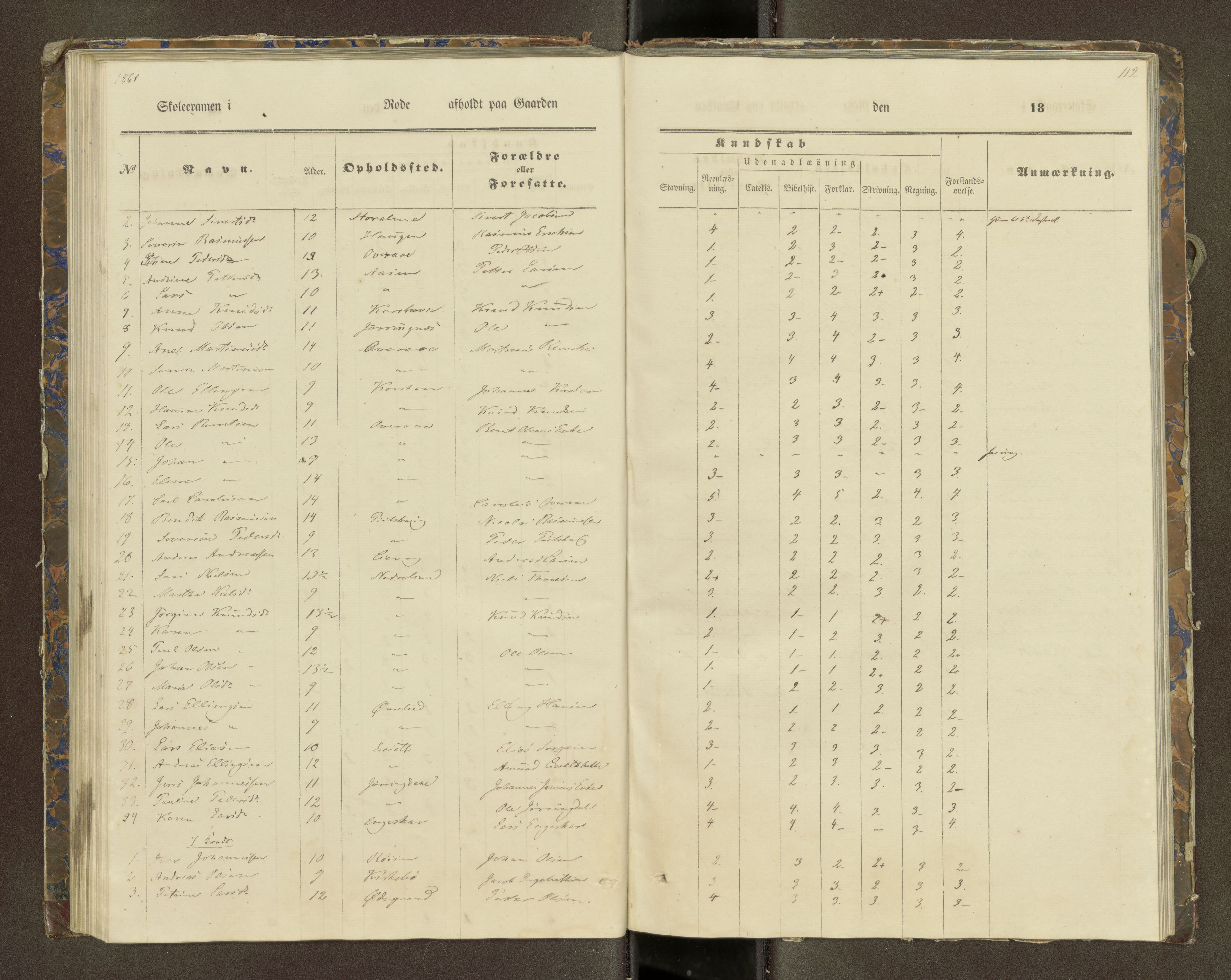 Ulstein sokneprestkontor, AV/SAT-A-1005/1/III/III2/III2f/L0001: Skoleeksamensprotokoll, 1850-1861, p. 112