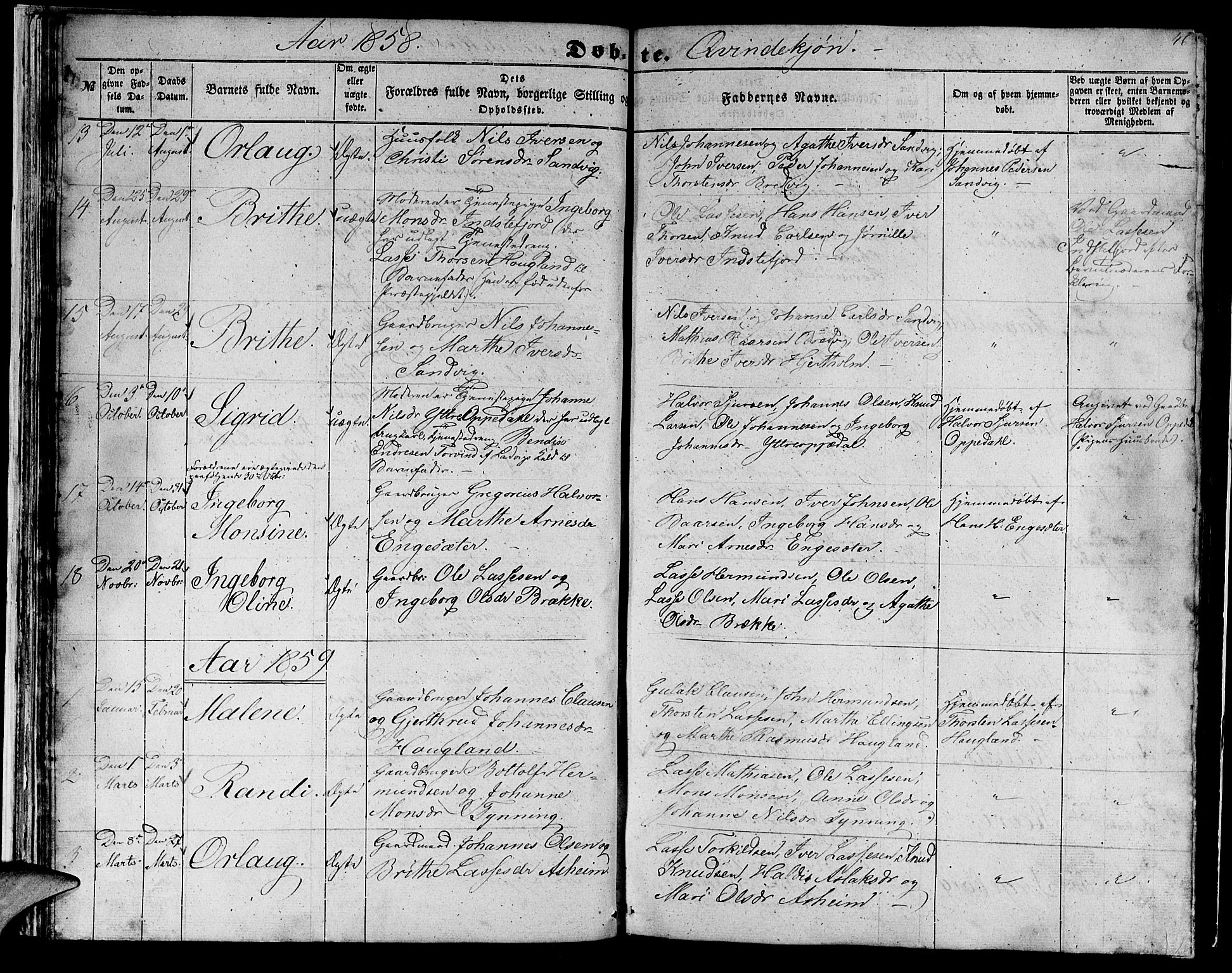 Gulen sokneprestembete, AV/SAB-A-80201/H/Hab/Habc/L0001: Parish register (copy) no. C 1, 1853-1880, p. 46
