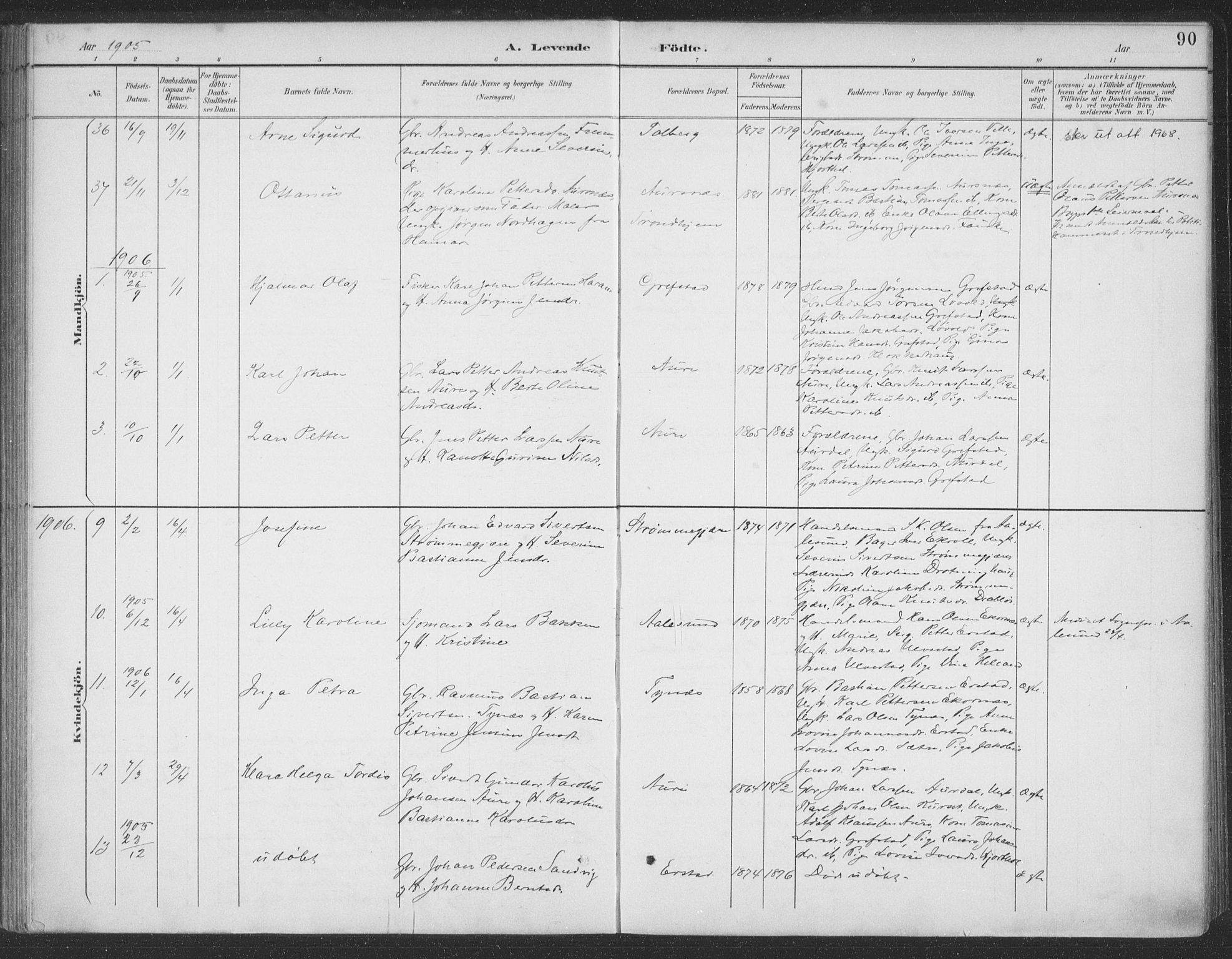 Ministerialprotokoller, klokkerbøker og fødselsregistre - Møre og Romsdal, AV/SAT-A-1454/523/L0335: Parish register (official) no. 523A02, 1891-1911, p. 90