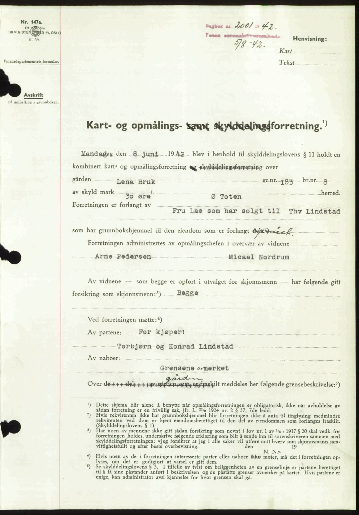 Toten tingrett, AV/SAH-TING-006/H/Hb/Hbc/L0009: Mortgage book no. Hbc-09, 1942-1942, Diary no: : 2001/1942