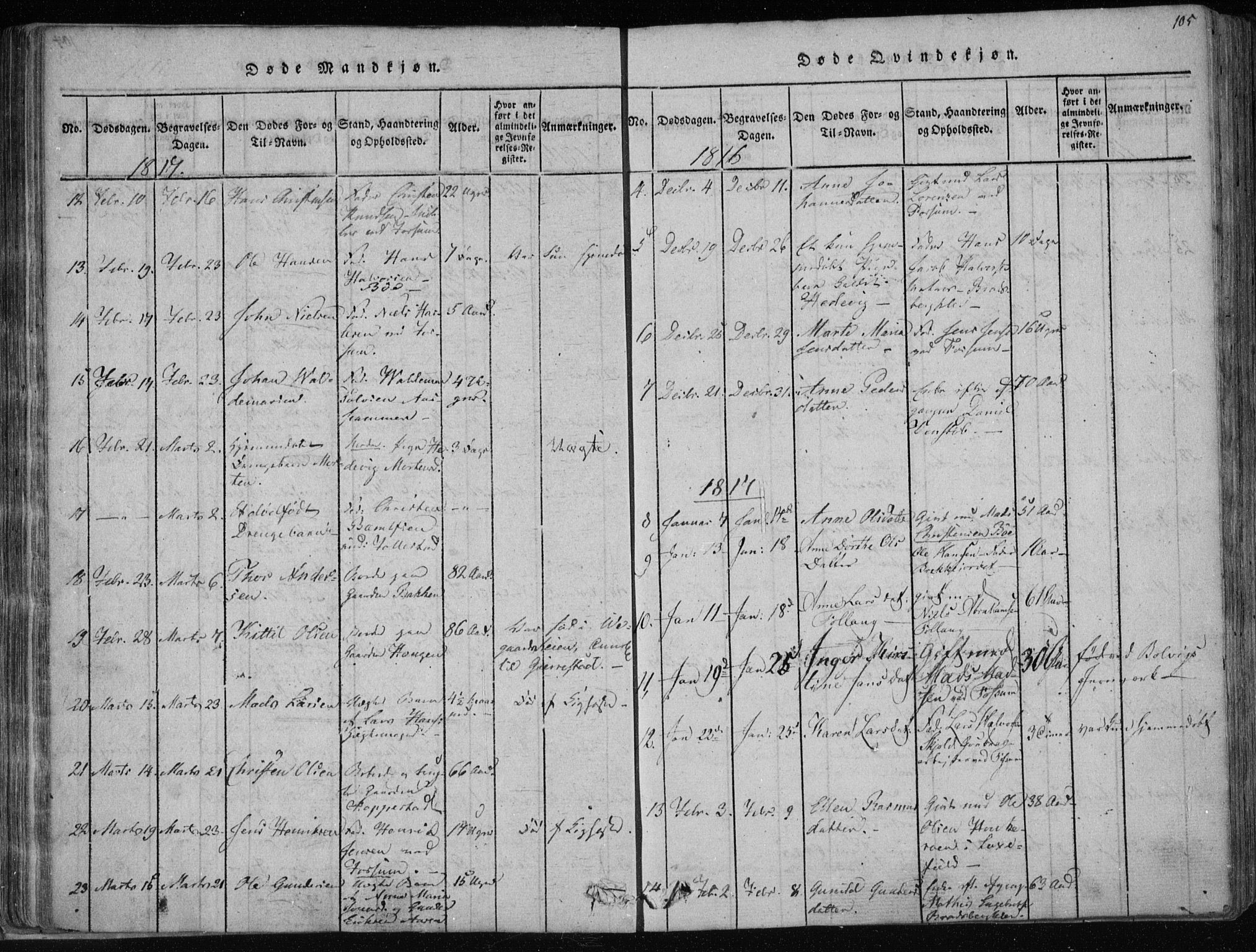 Gjerpen kirkebøker, SAKO/A-265/F/Fa/L0004: Parish register (official) no. I 4, 1814-1823, p. 105