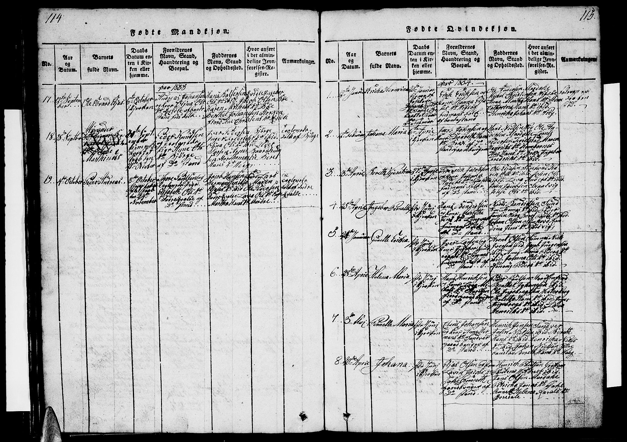Ministerialprotokoller, klokkerbøker og fødselsregistre - Nordland, SAT/A-1459/812/L0186: Parish register (copy) no. 812C04, 1820-1849, p. 114-115